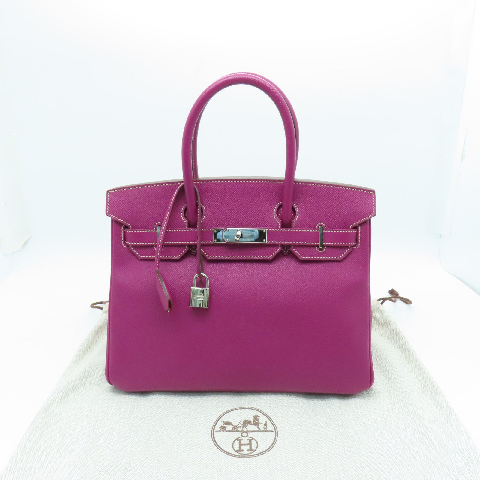 HERMES 【清倉大減價】Epsom皮革Birkin 30銀扣手挽袋紫色