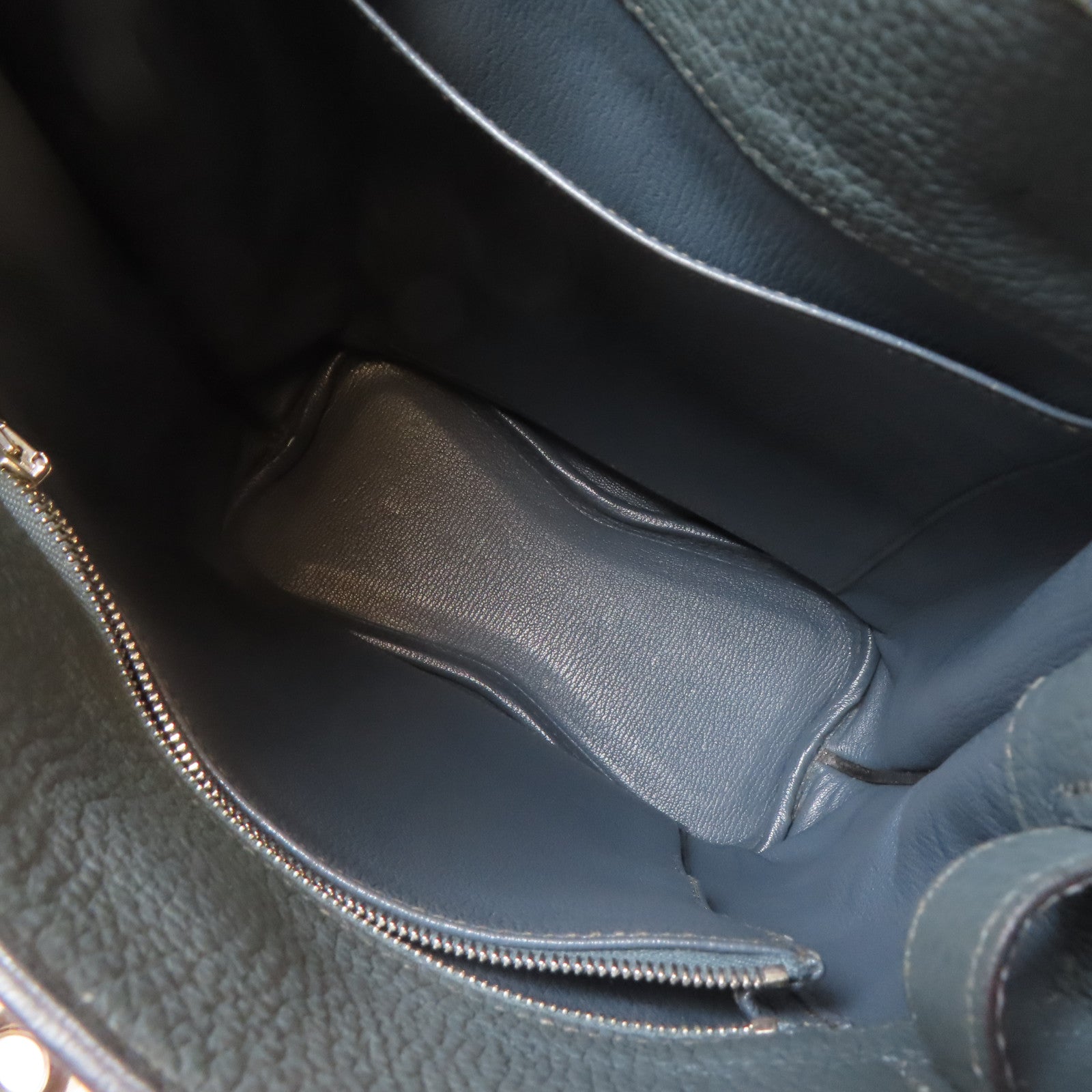 HERMES Clemence皮革So Kelly Bag22銀扣肩背袋Bleu Orage/灰藍色