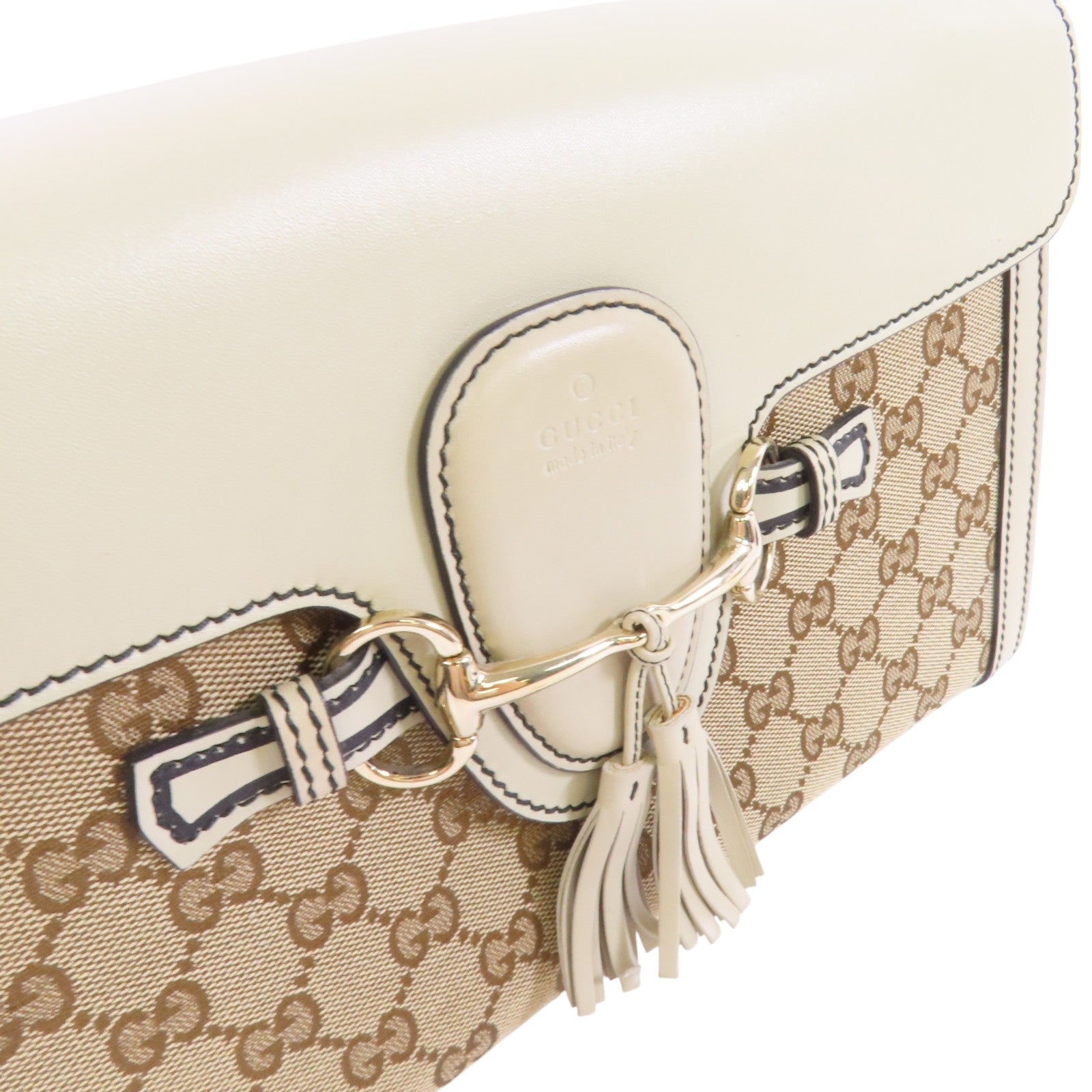 GUCCI GG帆布/牛皮皮革Emily Chain金扣鏈帶肩背袋
