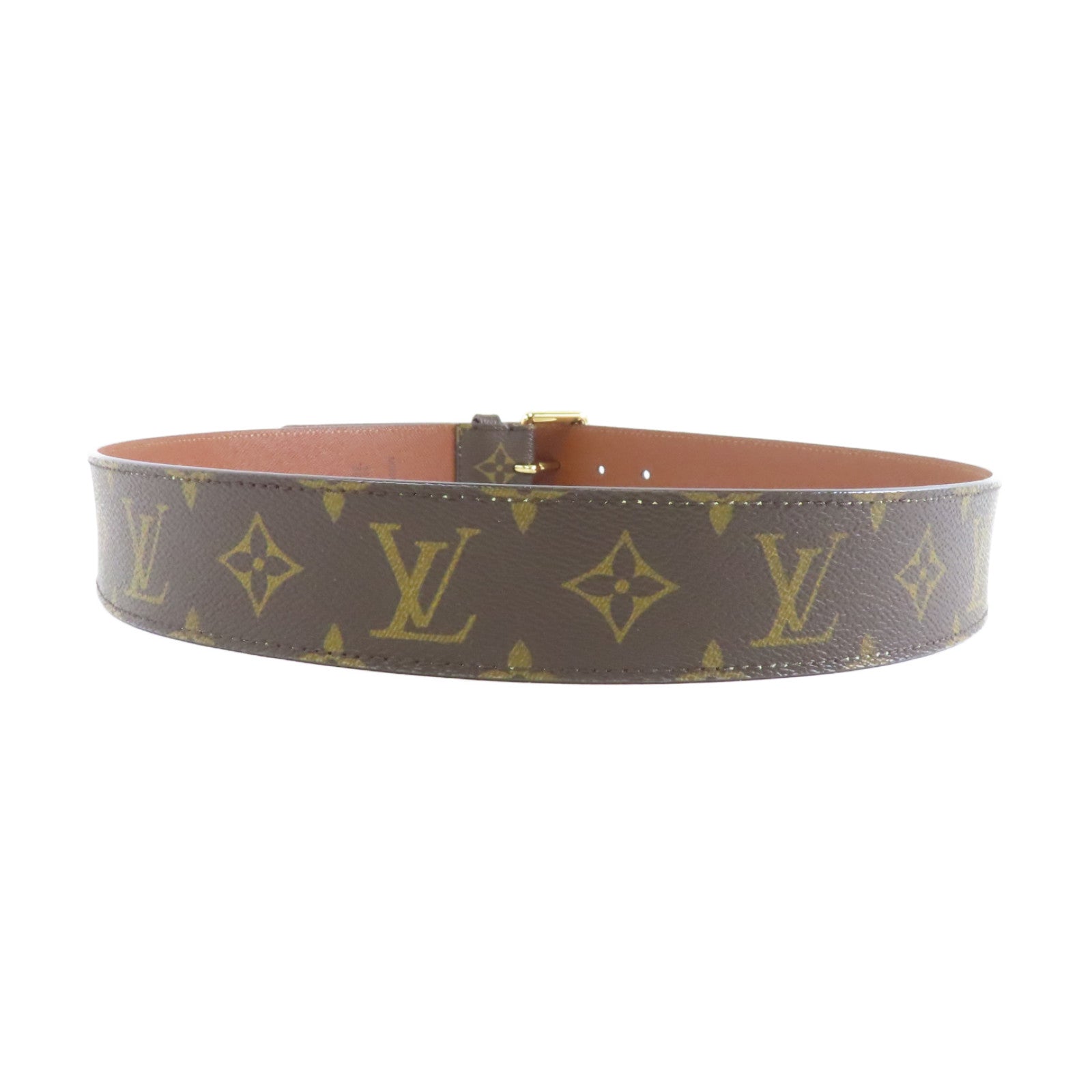 LOUIS VUITTON Monogram Belt金扣皮帶啡色