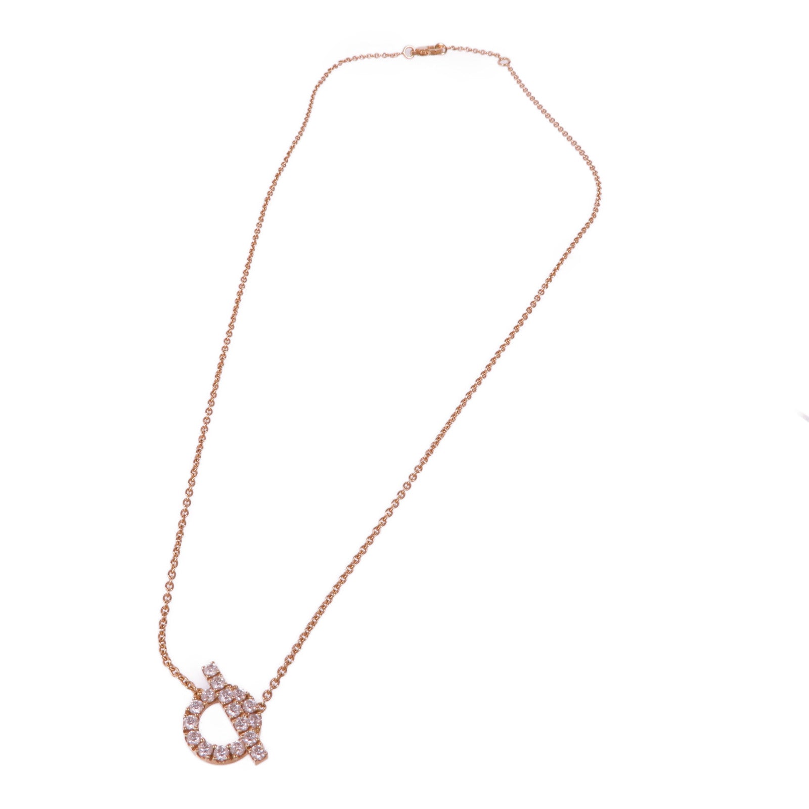 HERMES 18K玫瑰金Finesse pendant Necklace鑽石項鍊
