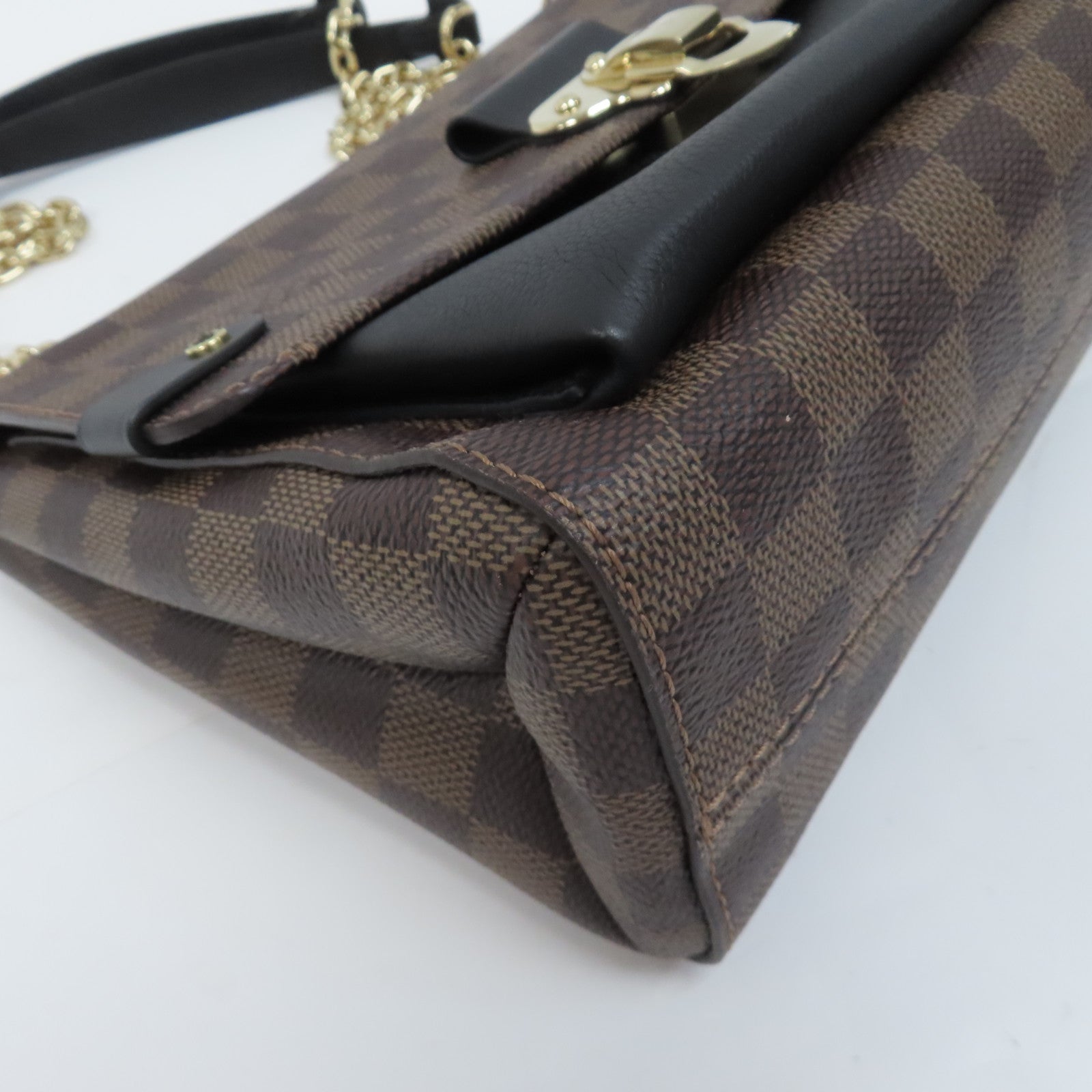 LOUIS VUITTON Damier Vavin PM金扣鏈帶肩背袋啡色/黑色