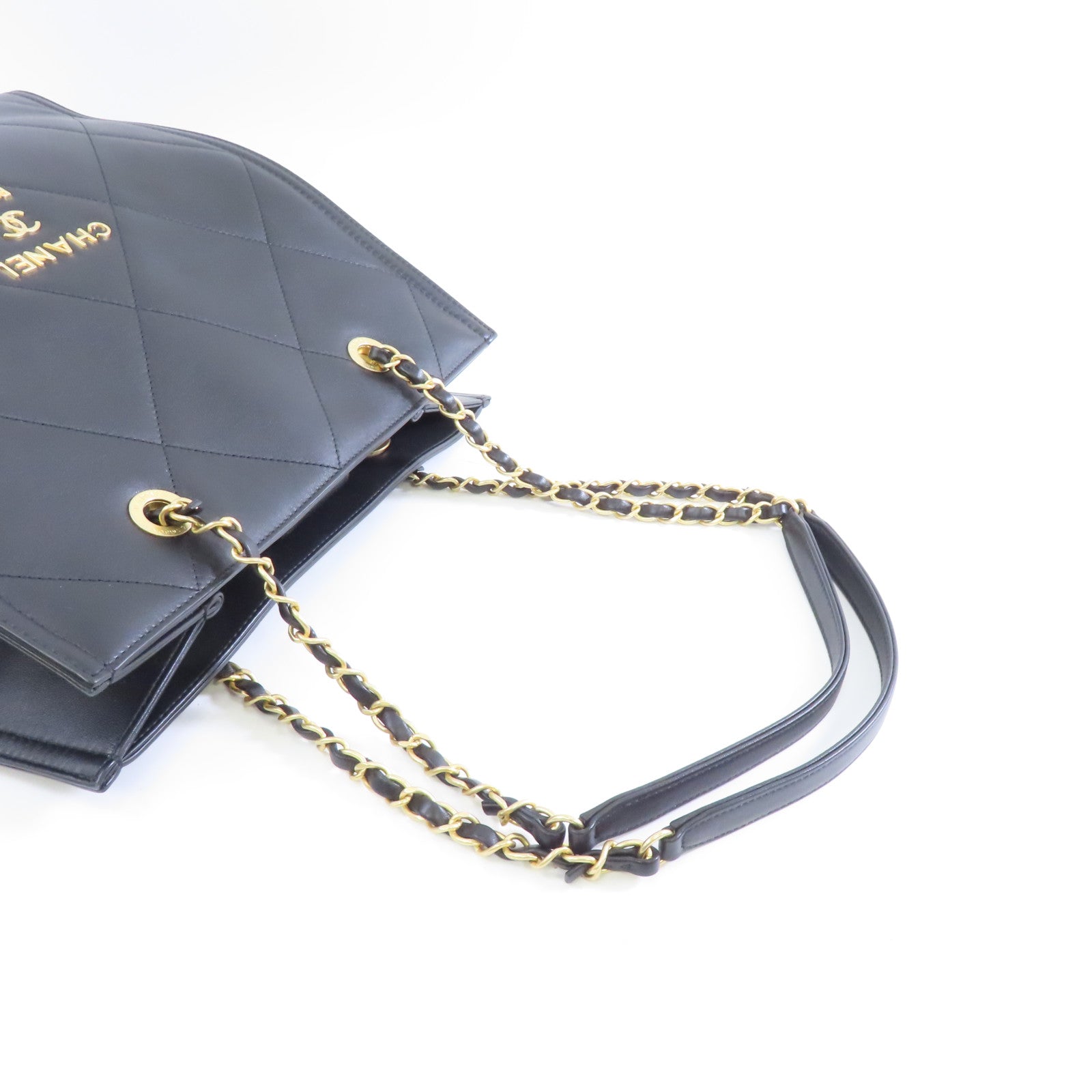 CHANEL 菱格羊皮皮革Shoulder Tote金扣肩背袋黑色