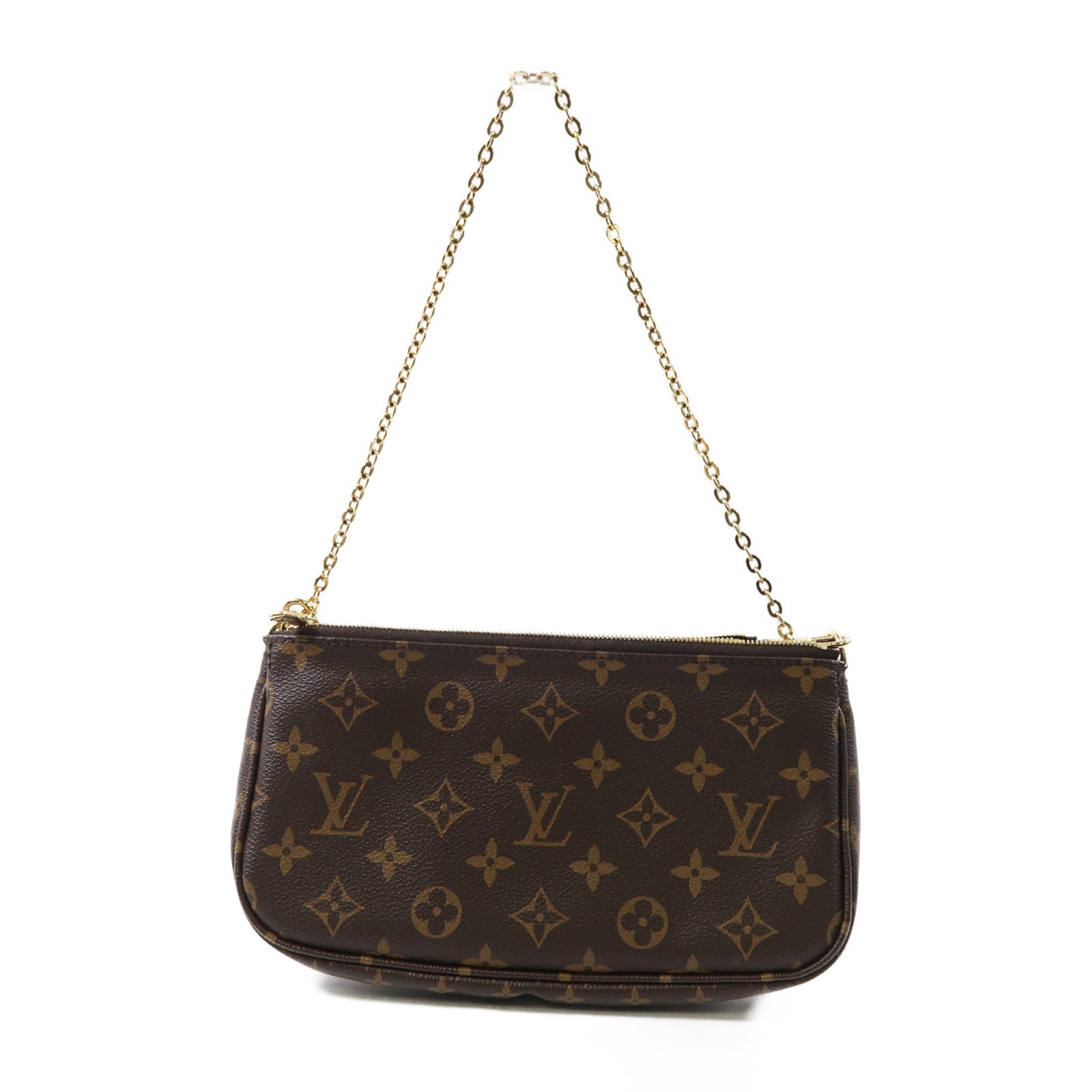 LOUIS VUITTON Monogram Multi Pochette Accessoires金扣手挽肩背兩用袋棕色