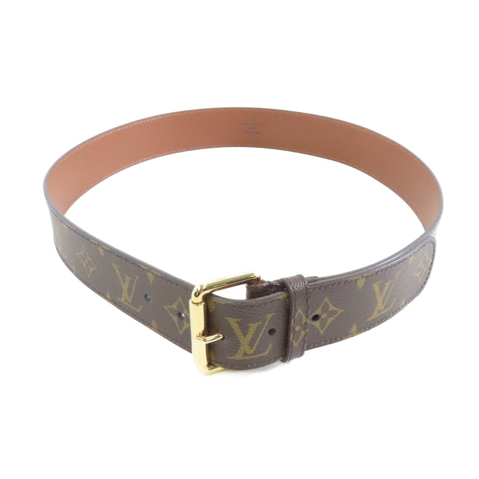 LOUIS VUITTON Monogram Belt金扣皮帶啡色