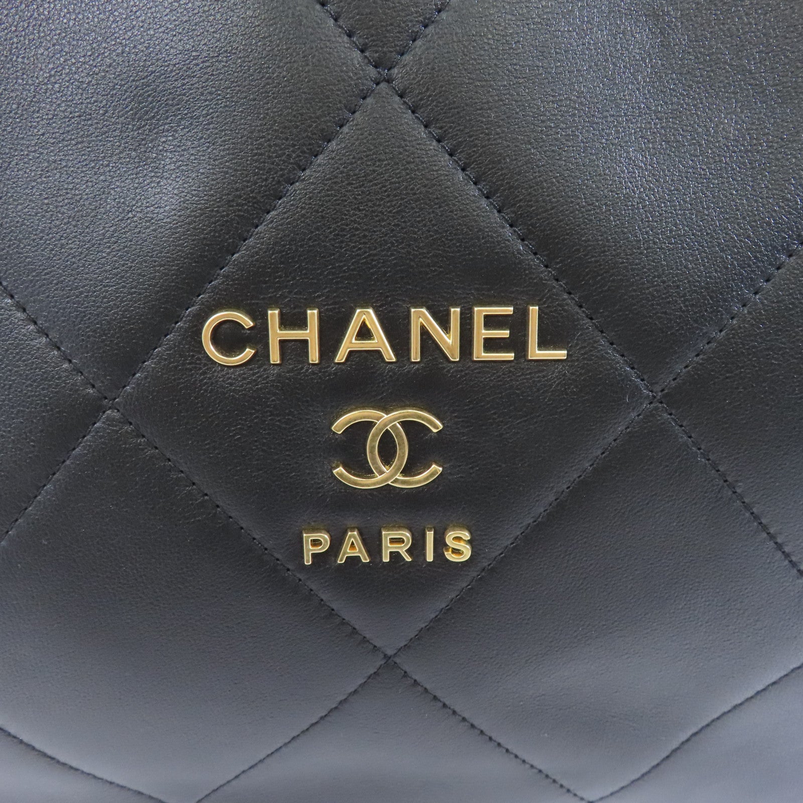CHANEL 菱格羊皮皮革Shoulder Tote金扣肩背袋黑色