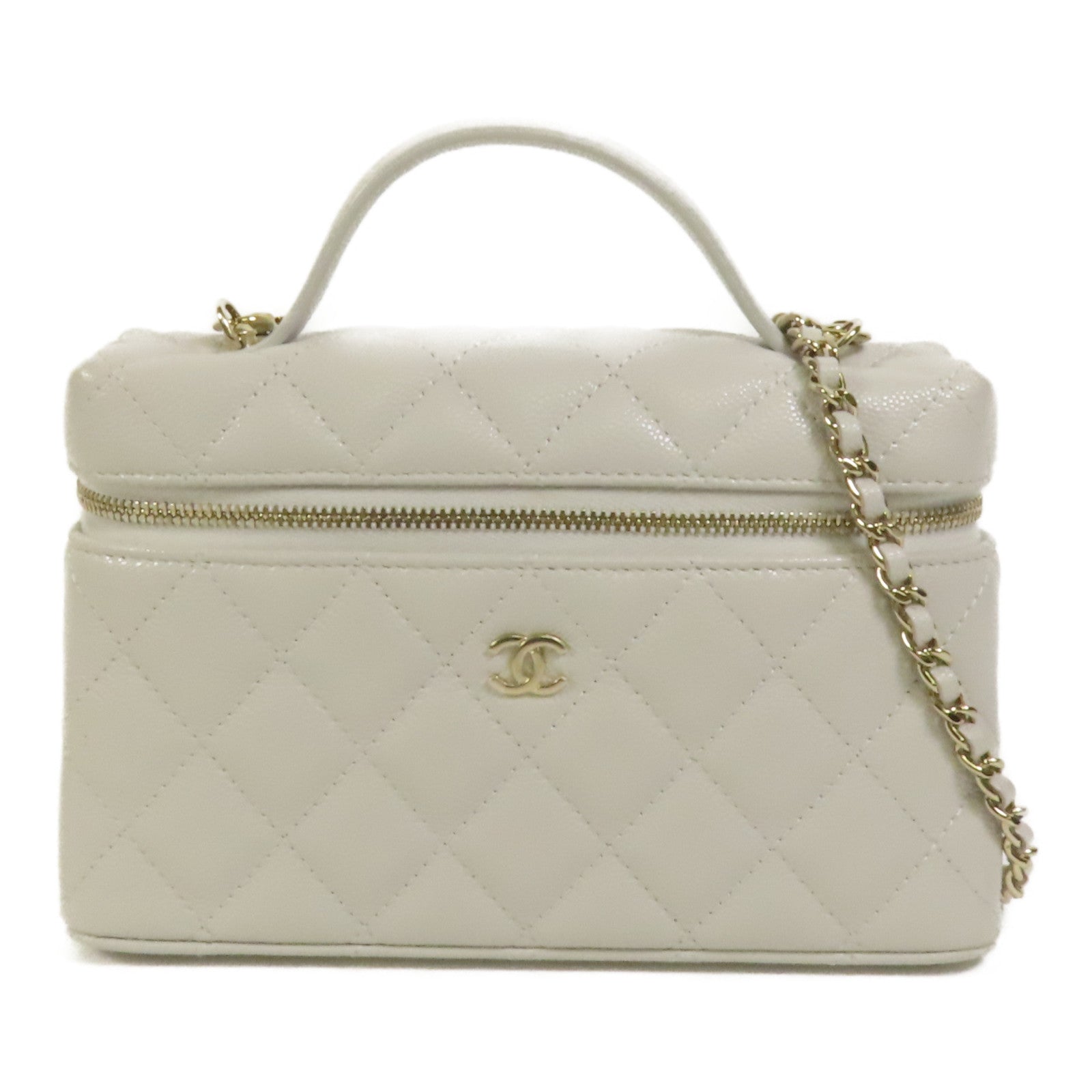 CHANEL 牛皮皮革Vanity Case金扣鏈帶手挽肩背兩用袋