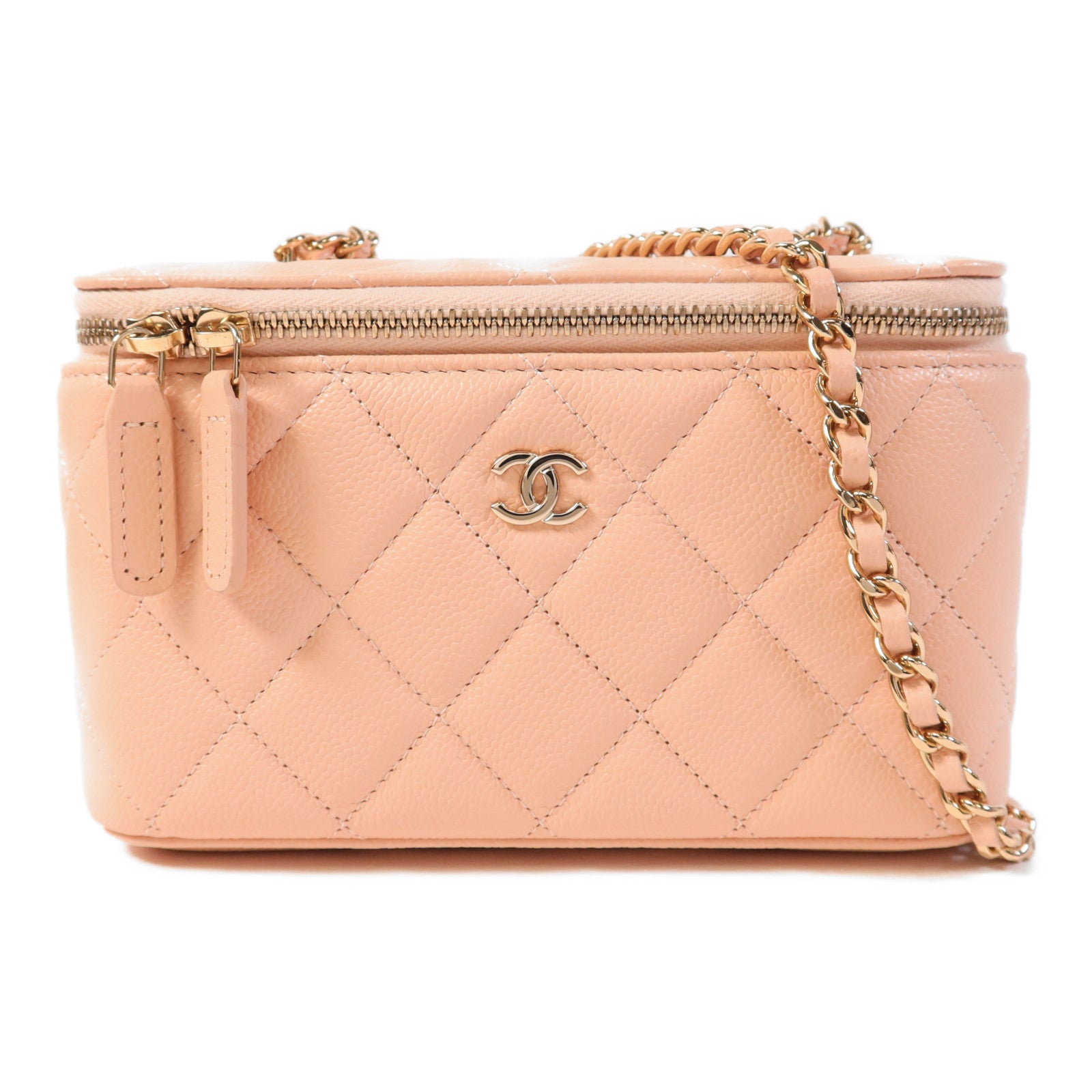 CHANEL 牛皮皮革Vanity Case金扣鏈帶肩背袋
