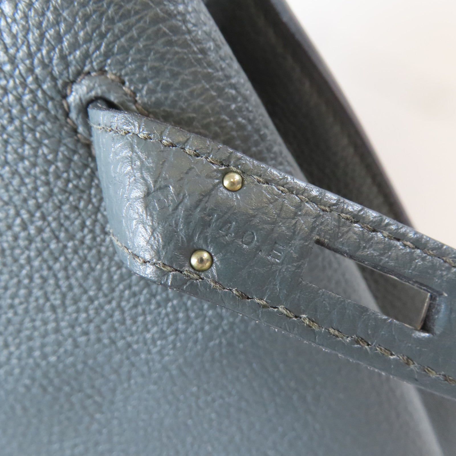 HERMES Clemence皮革So Kelly Bag22銀扣肩背袋Bleu Orage/灰藍色