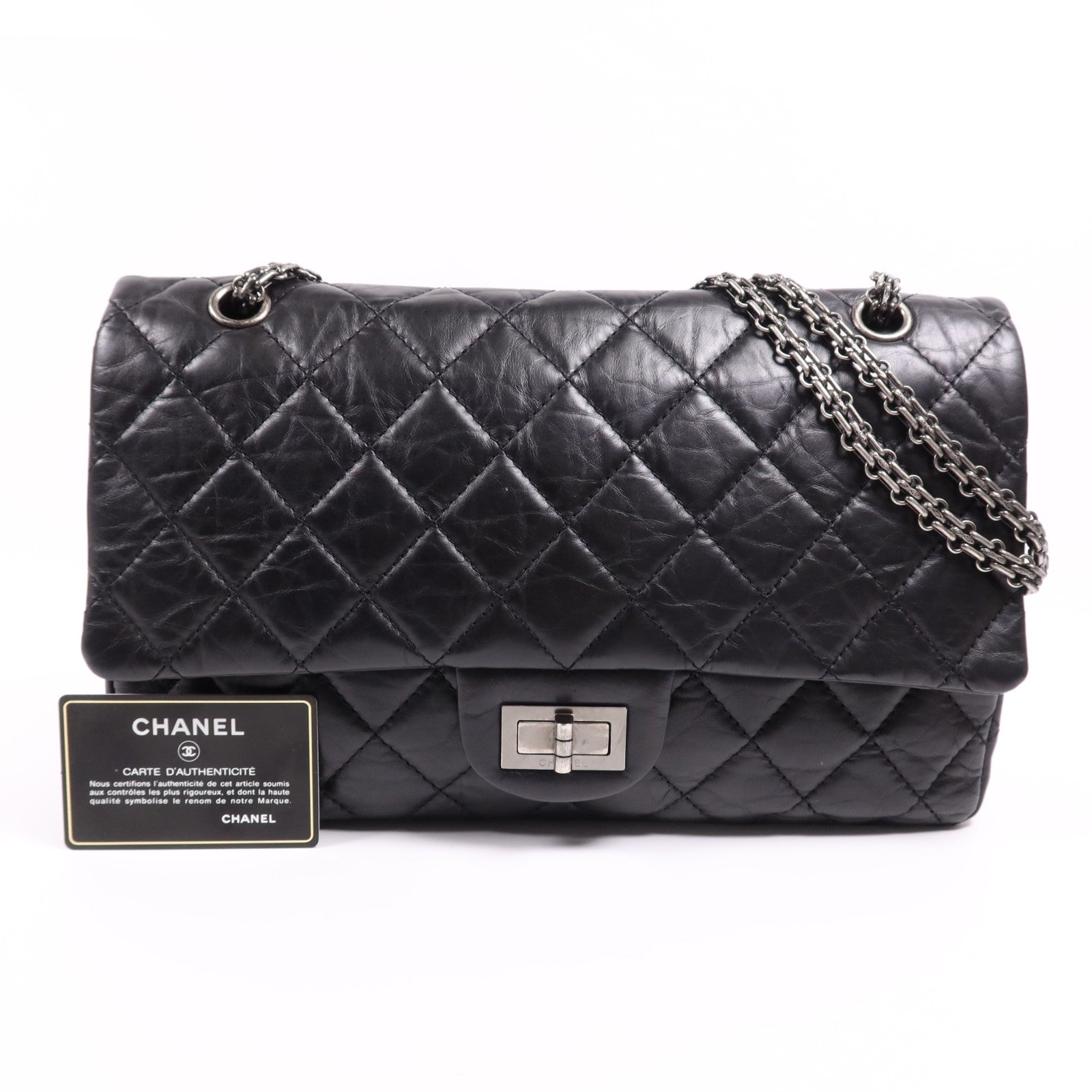 CHANEL 牛皮皮革2.55銀扣鏈帶肩背袋