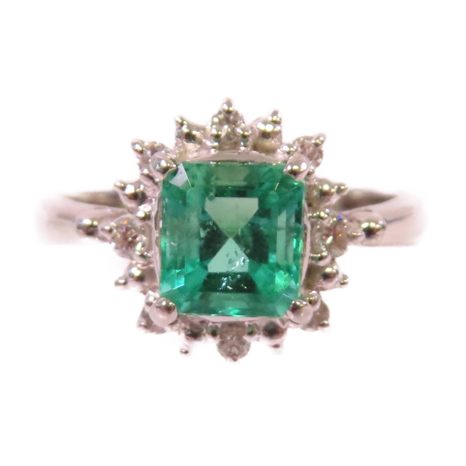 JEWELRY **【激減優惠】PT900鉑金/1.05ct綠寶石/0.12ct鑽石Emerald Ring戒指#6.75
