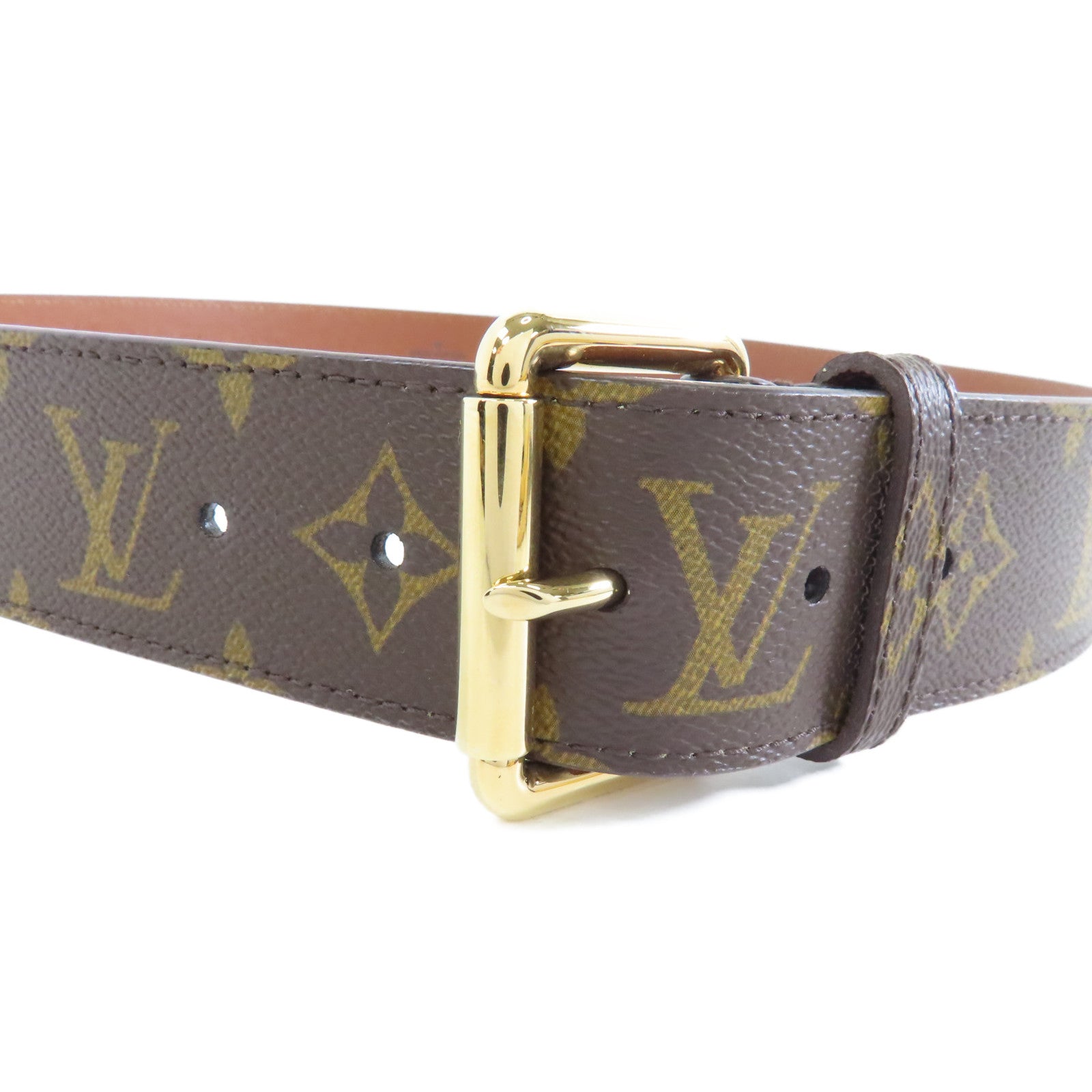 LOUIS VUITTON Monogram Belt金扣皮帶啡色