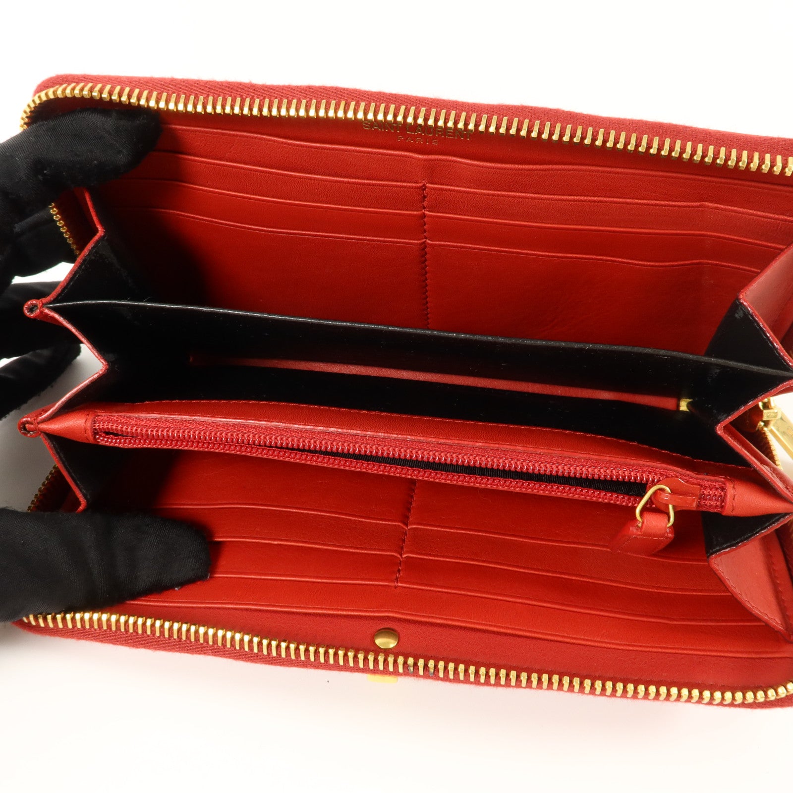 SAINT LAURENT 牛皮皮革Long Round Wallet長錢包