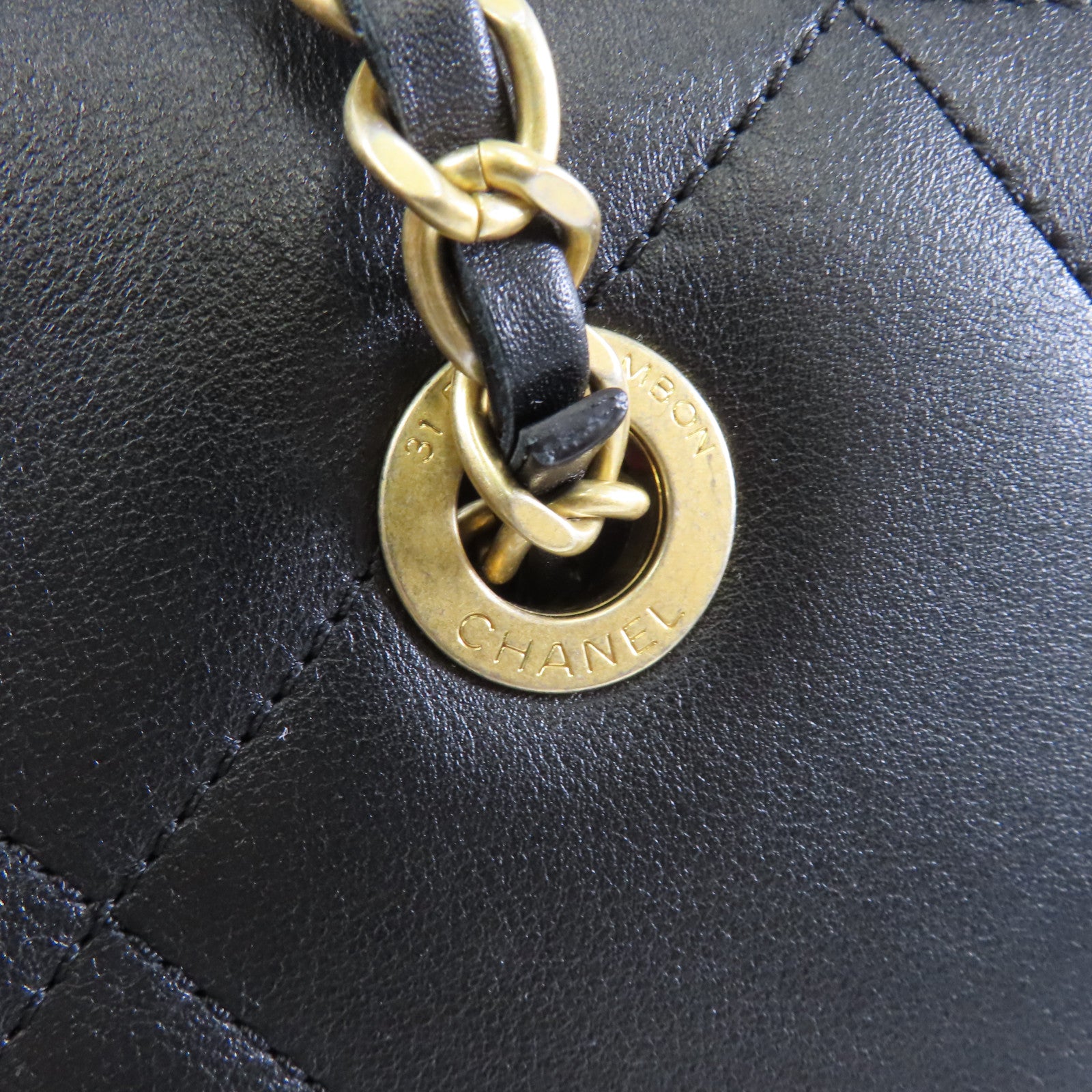 CHANEL 菱格羊皮皮革Shoulder Tote金扣肩背袋黑色