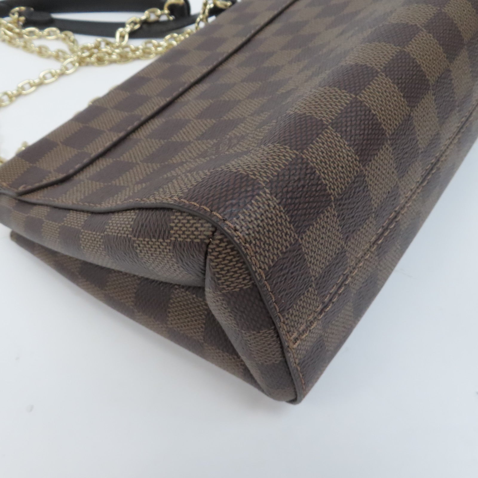 LOUIS VUITTON Damier Vavin PM金扣鏈帶肩背袋啡色/黑色
