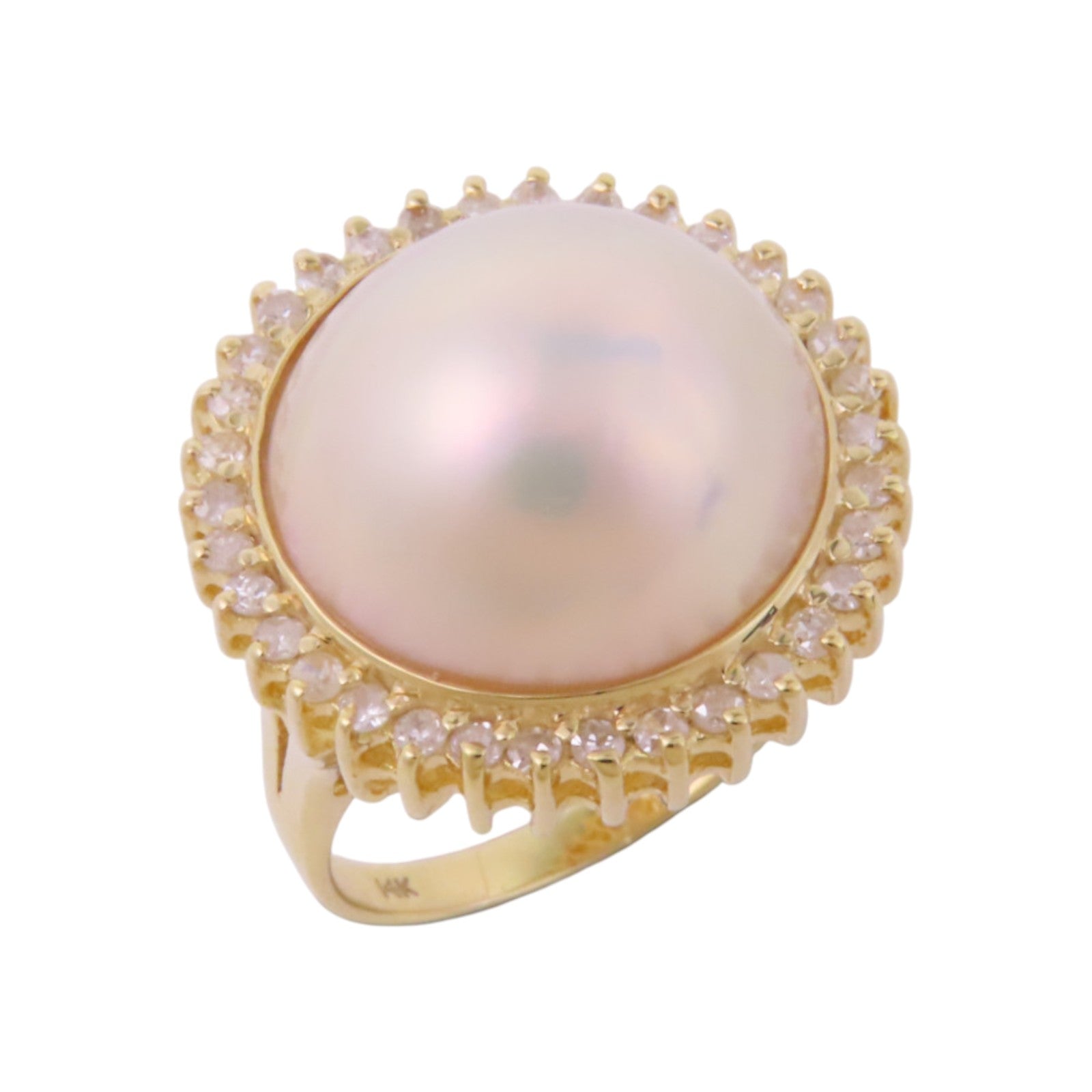 JEWELRY 【激減優惠】14K黃金Pearl Diamond Ring珍珠/鑽石戒指US#4.75