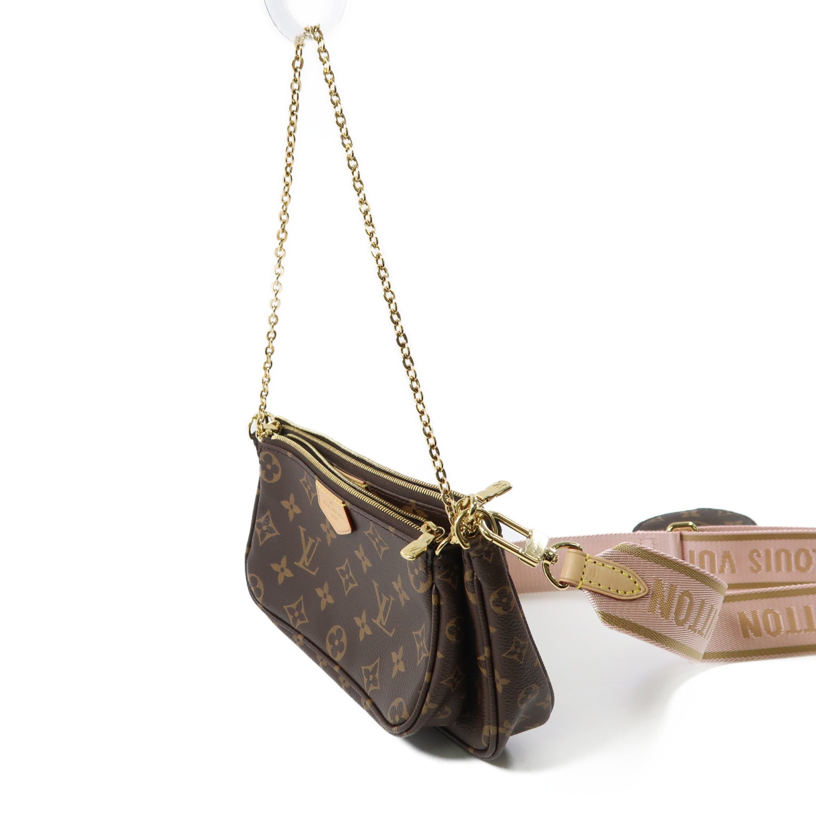 LOUIS VUITTON Monogram Multi Pochette Accessoires金扣手挽肩背兩用袋棕色