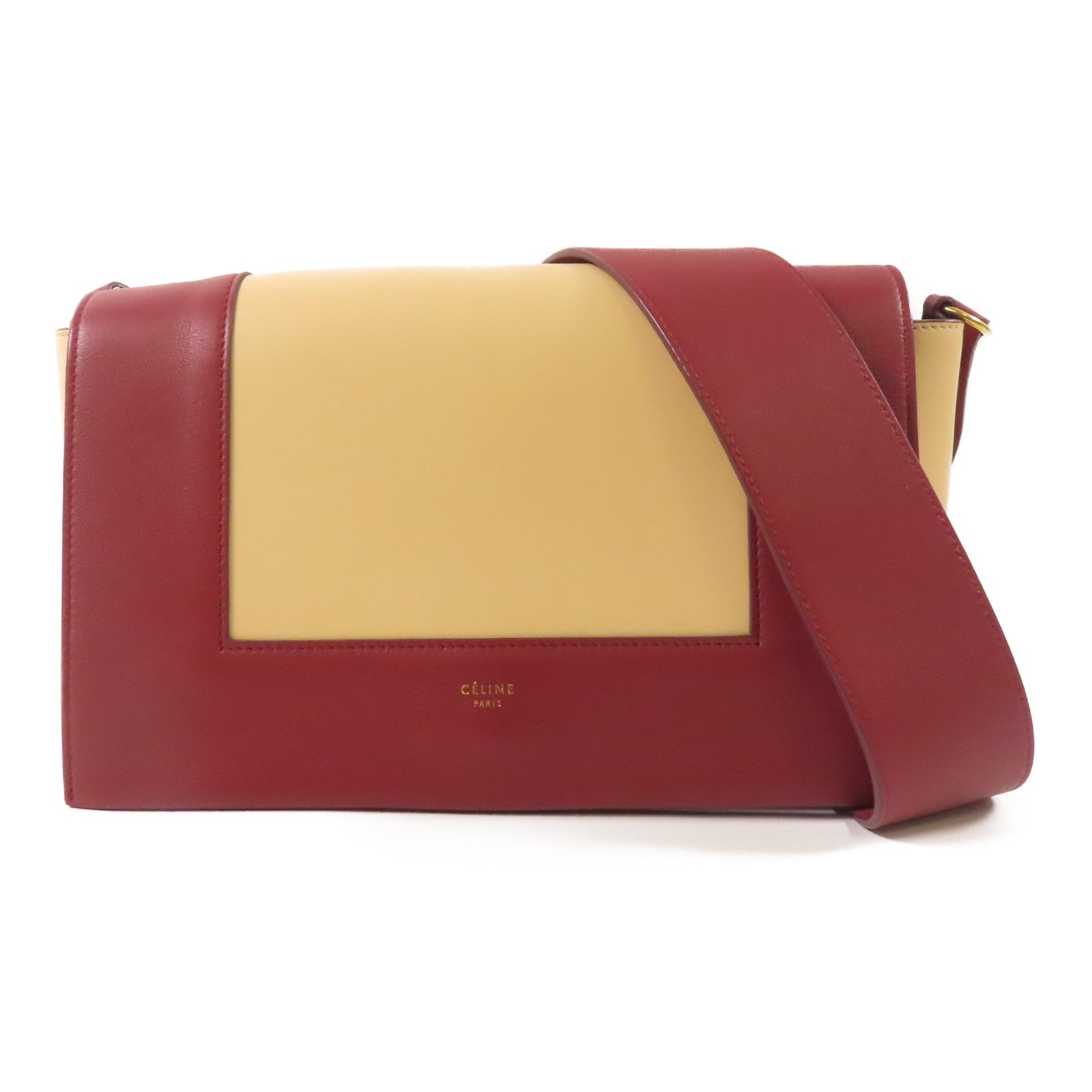 CELINE 【激減優惠】羊皮皮革Shoulder Bag金扣肩背袋杏色/紅色