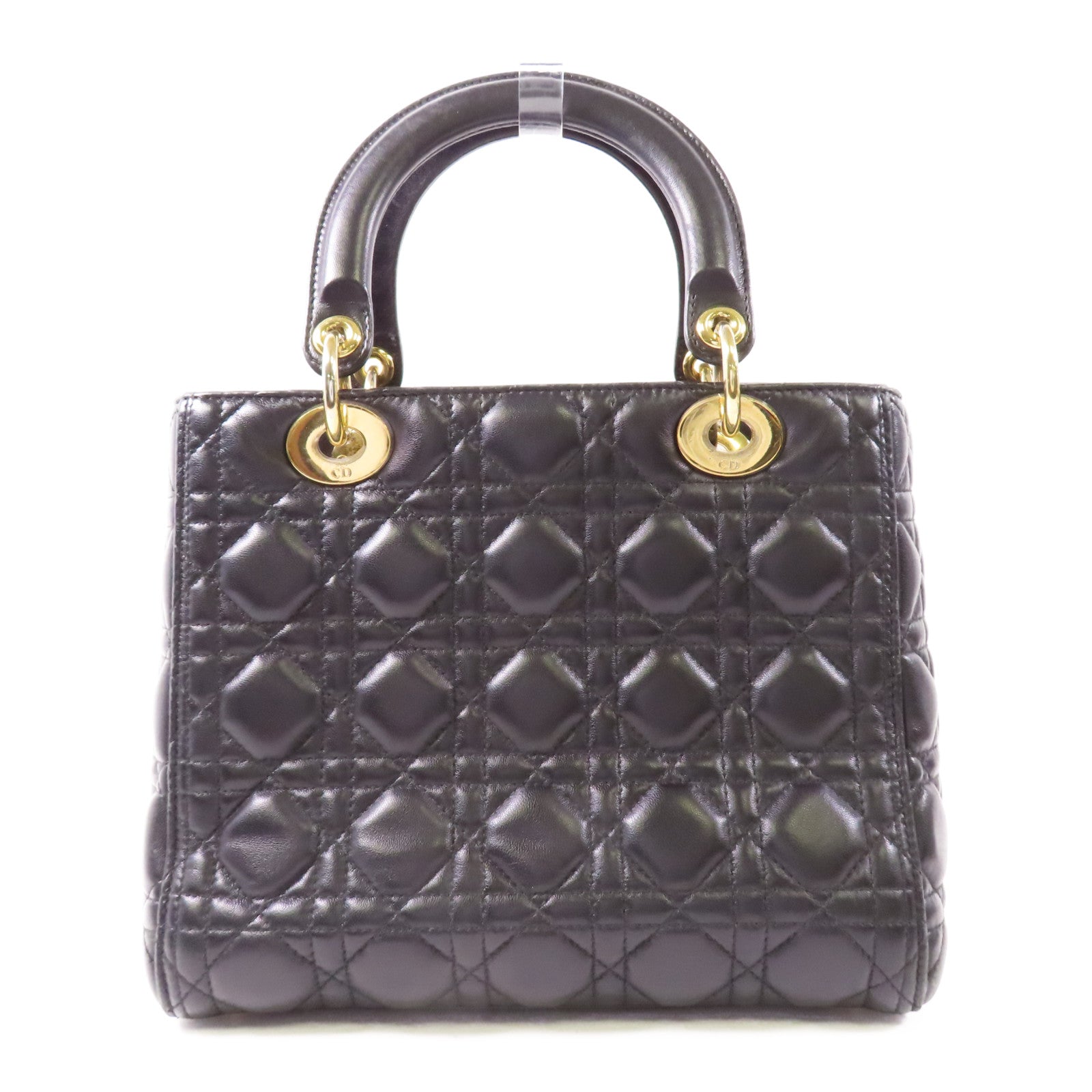 Dior CD GHW Lady Dior 2 Way Shoulder Handbag Lambskin Leather Black