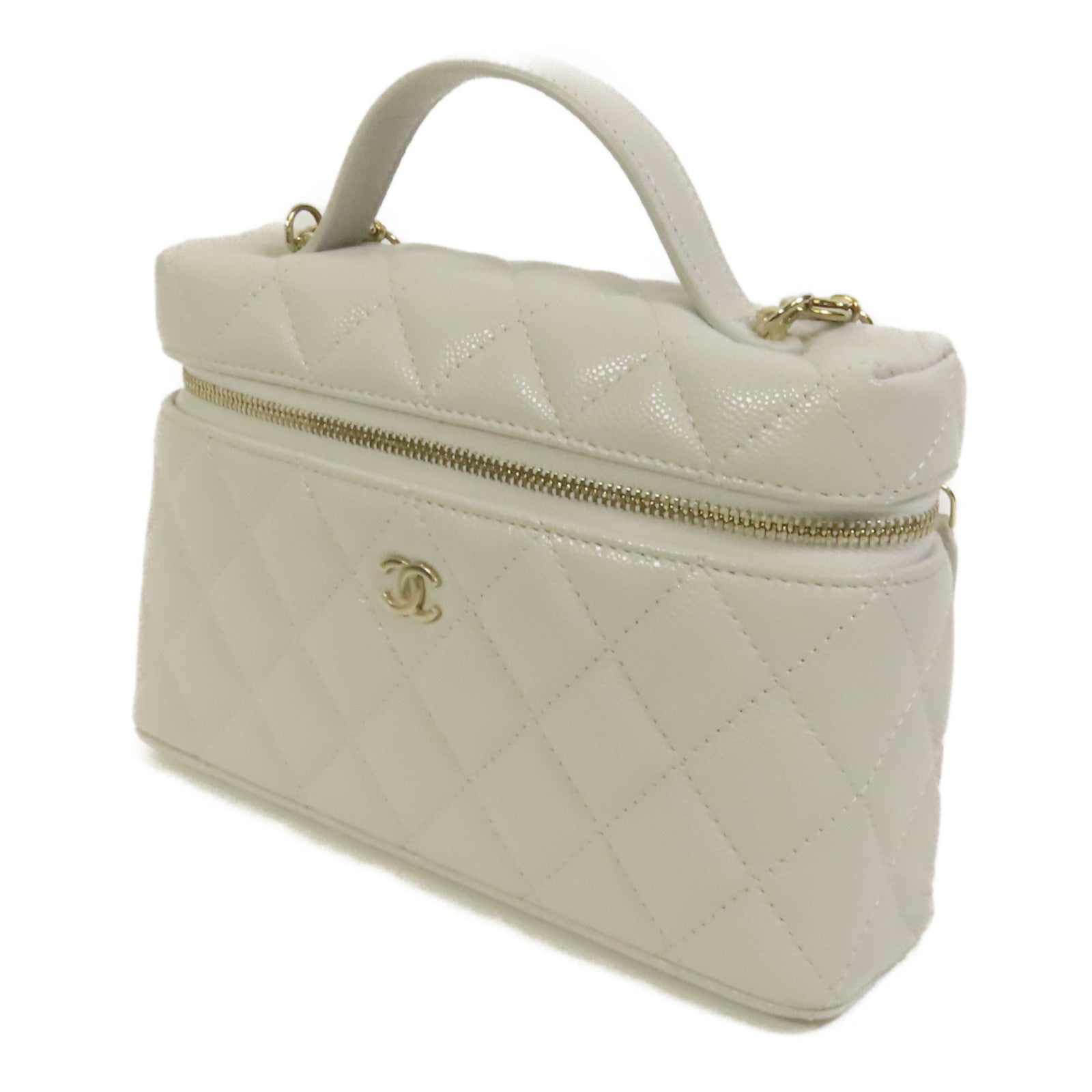 CHANEL 牛皮皮革Vanity Case金扣鏈帶手挽肩背兩用袋