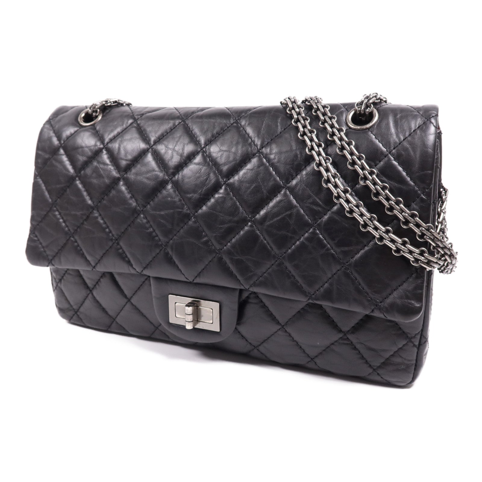 CHANEL 【激減優惠】牛皮皮革2.55銀扣鏈帶肩背袋