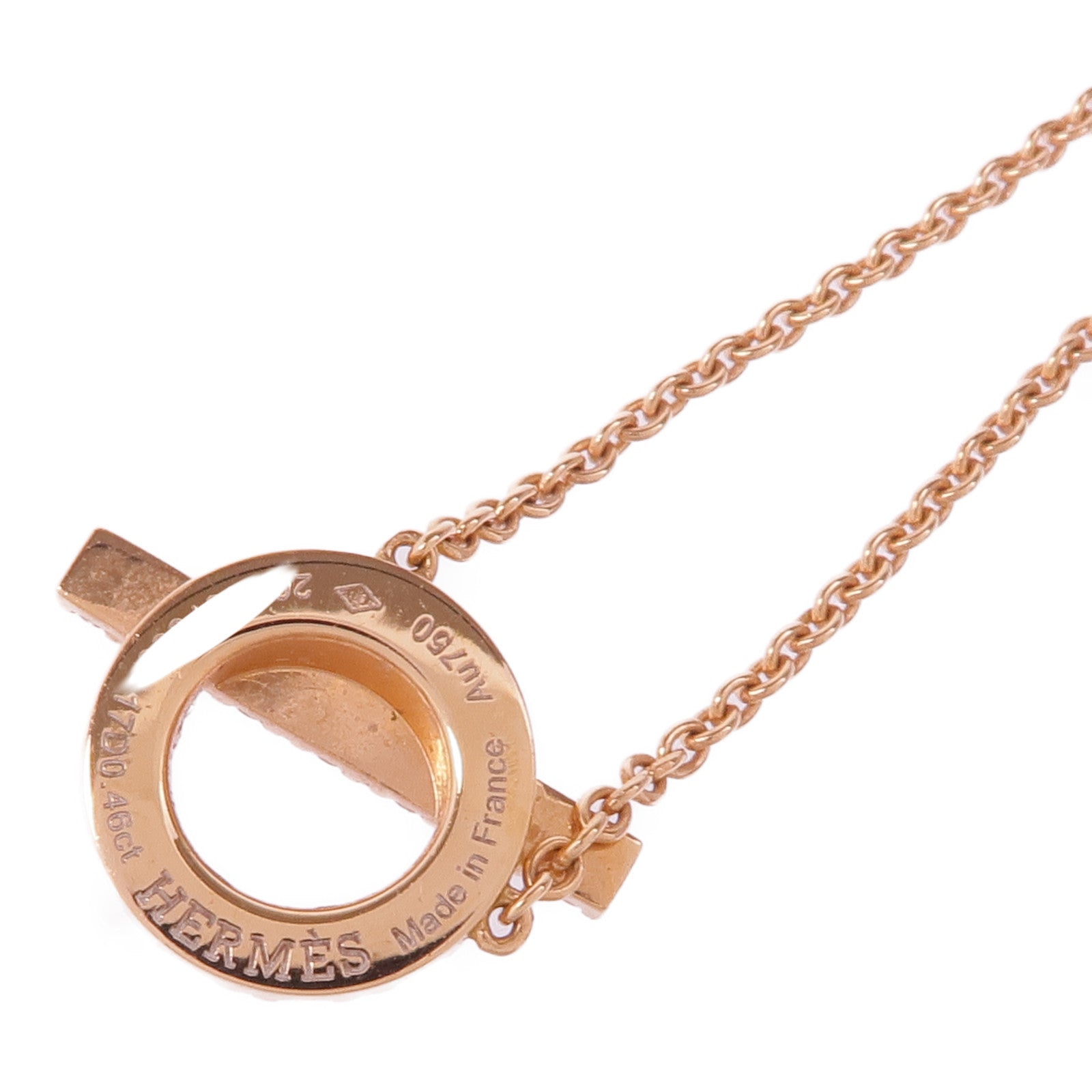 HERMES 18K玫瑰金Finesse pendant Necklace鑽石項鍊