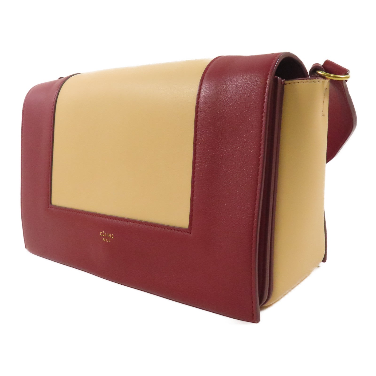CELINE 【激減優惠】羊皮皮革Shoulder Bag金扣肩背袋杏色/紅色