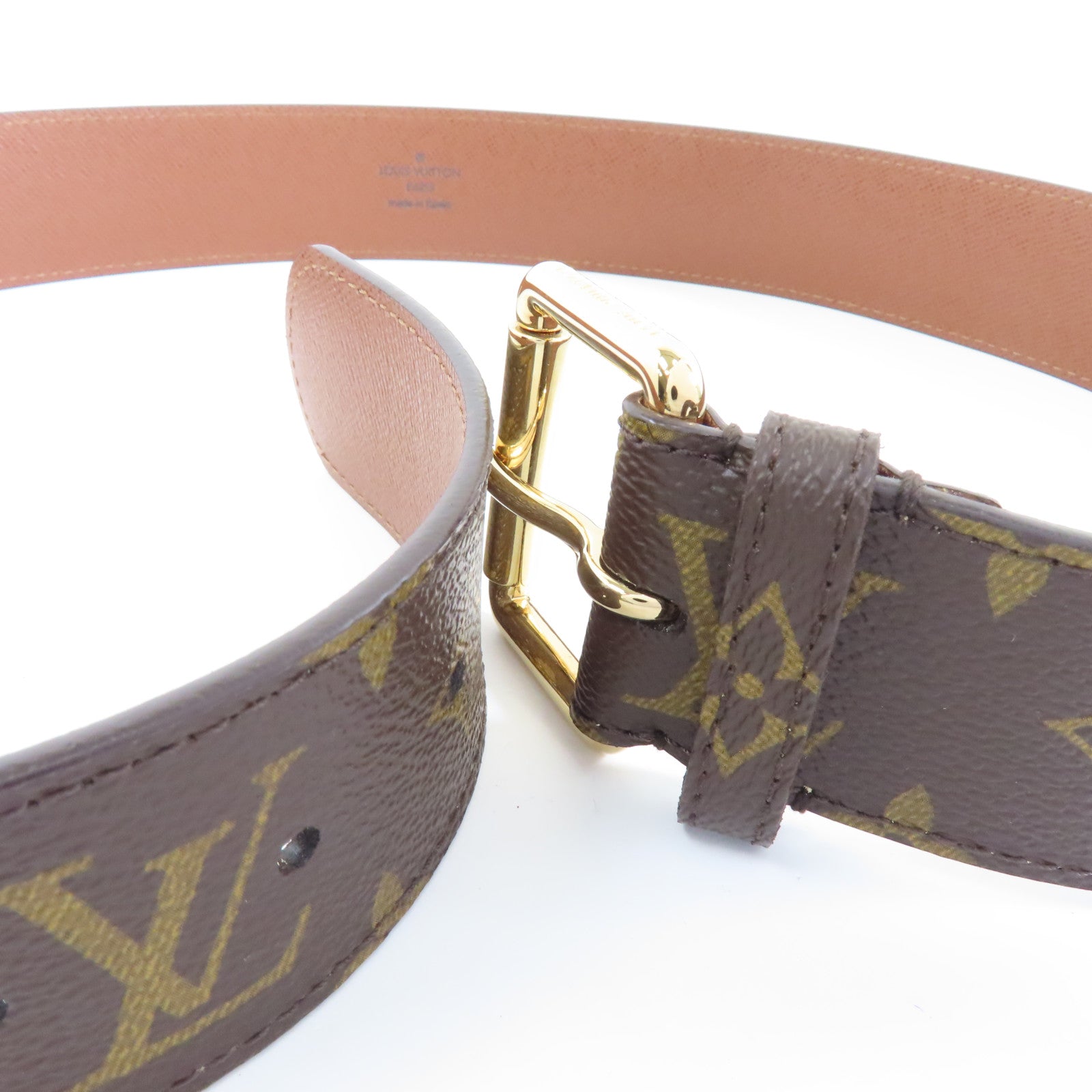 LOUIS VUITTON Monogram Belt金扣皮帶啡色