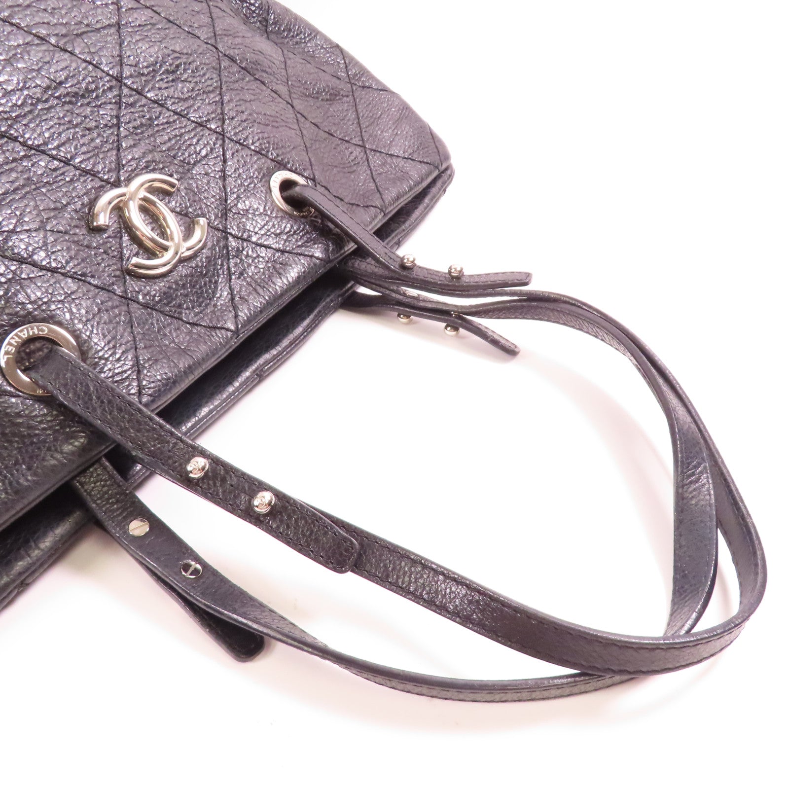 CHANEL CC SHW Tote Bag Calfskin Leather Black