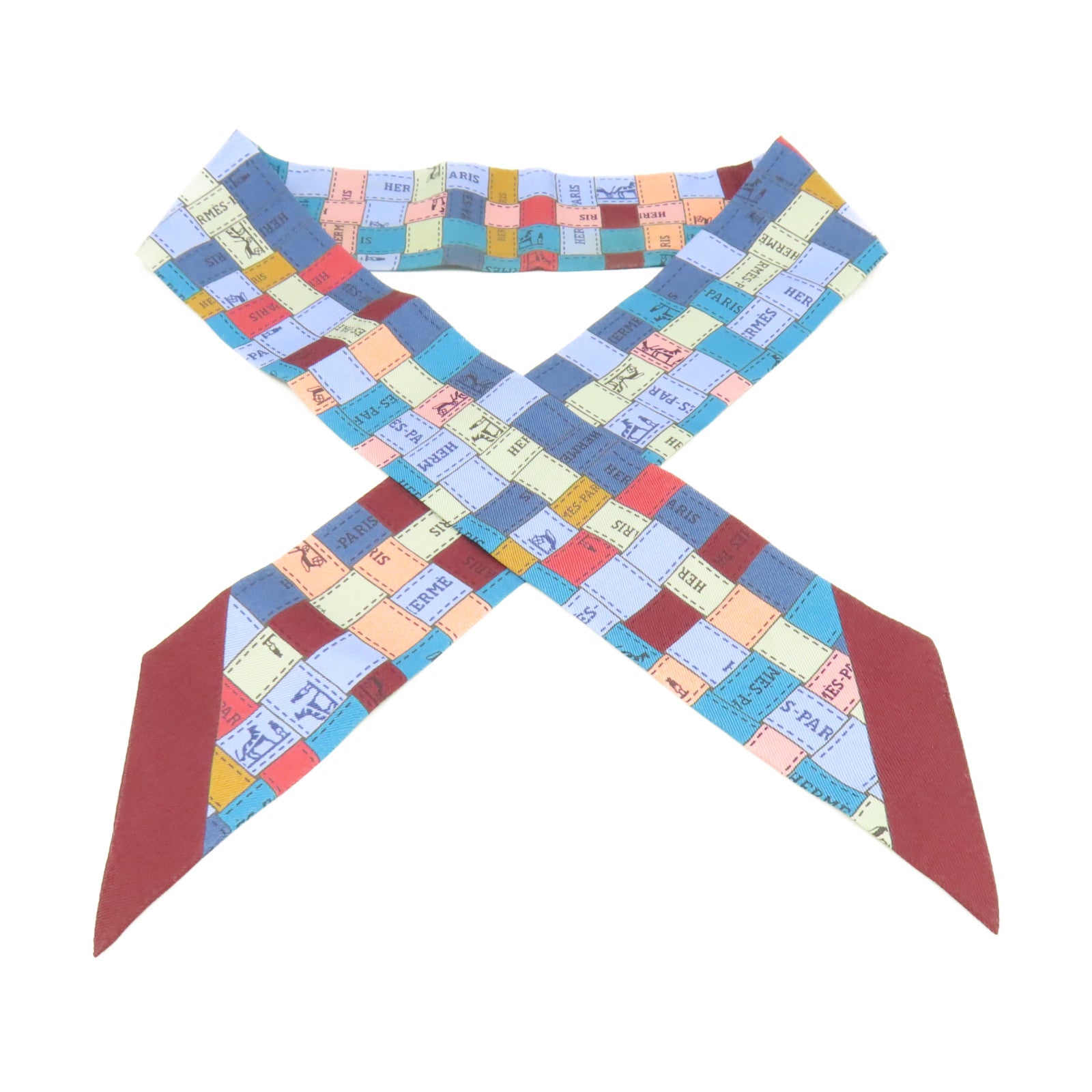 HERMES 【激減優惠】絲質Twilly Scarf絲巾藍色/啡色/彩色