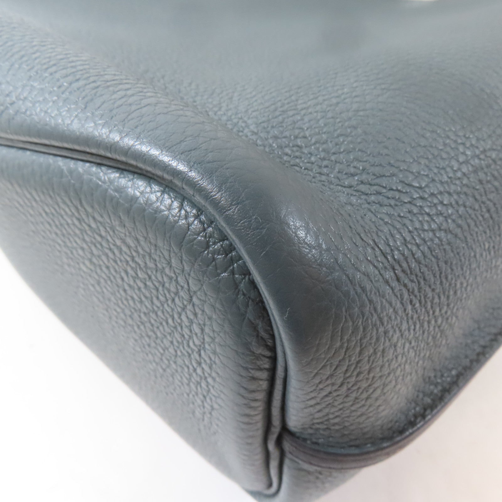 HERMES Clemence皮革So Kelly Bag22銀扣肩背袋Bleu Orage/灰藍色