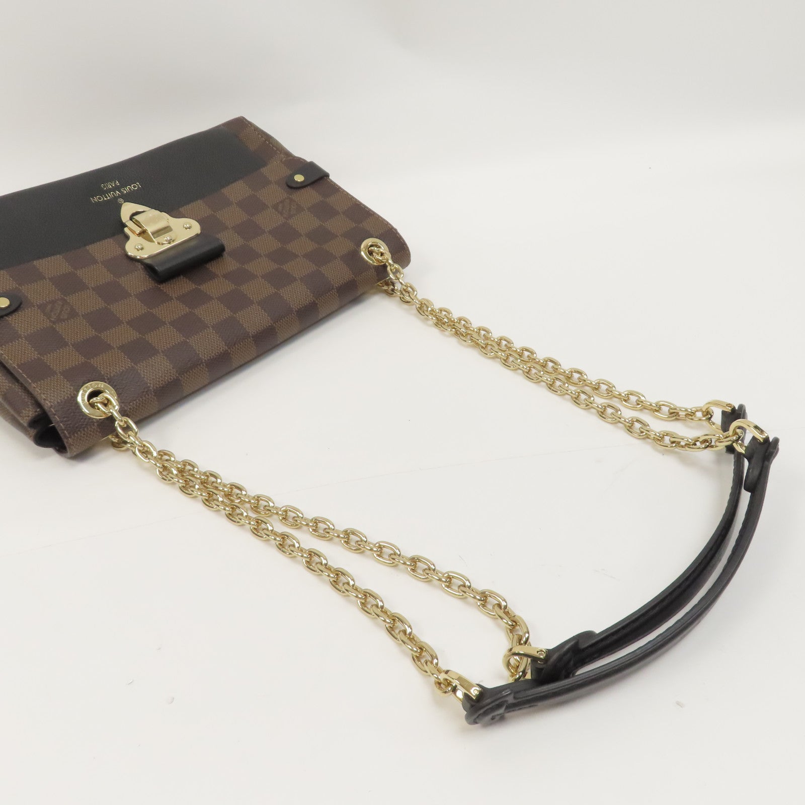 LOUIS VUITTON Damier Vavin PM金扣鏈帶肩背袋啡色/黑色