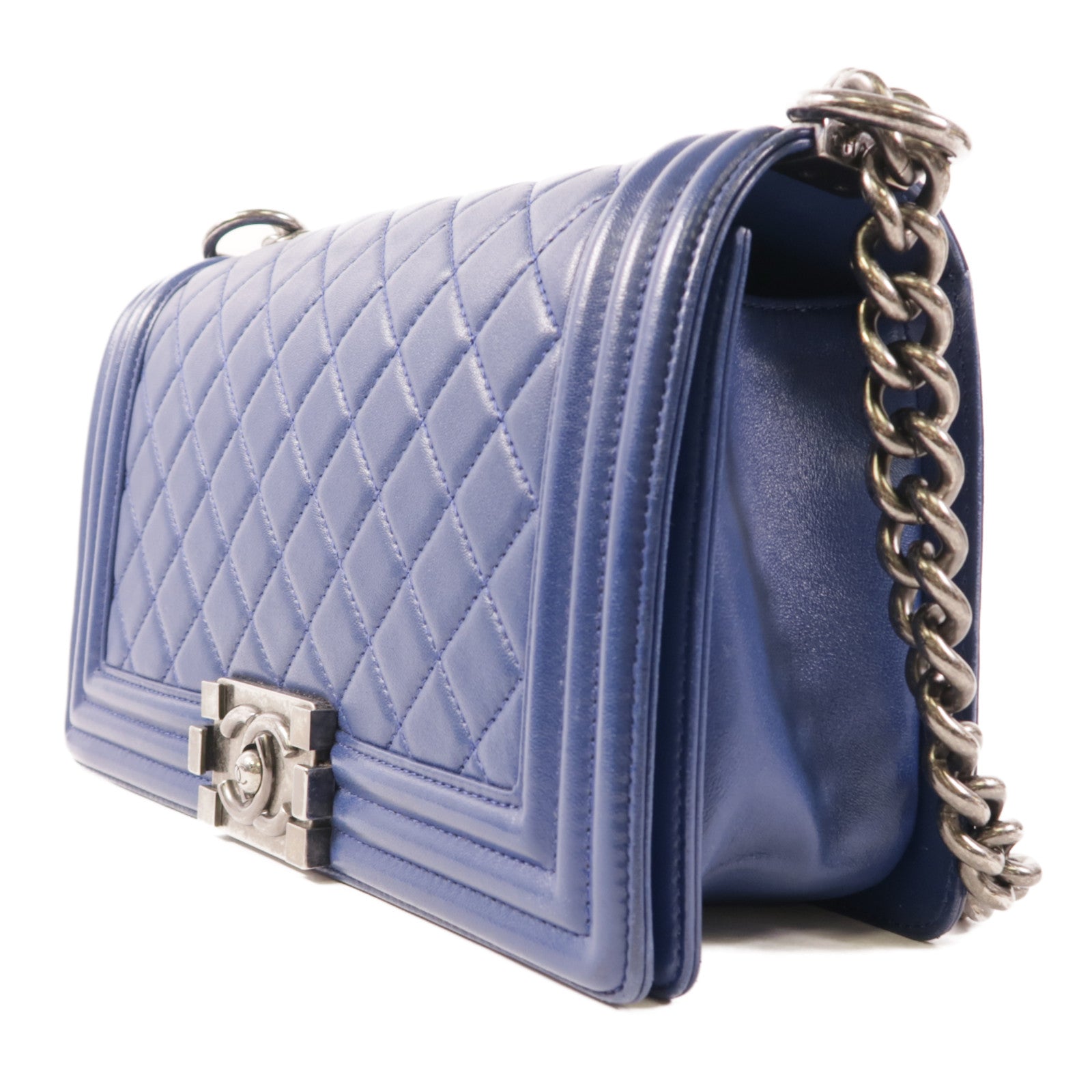 CHANEL (PRICE DOWN) CC Boy 25cm Shoulder Bag #23232297 Lambskin Leather Navy