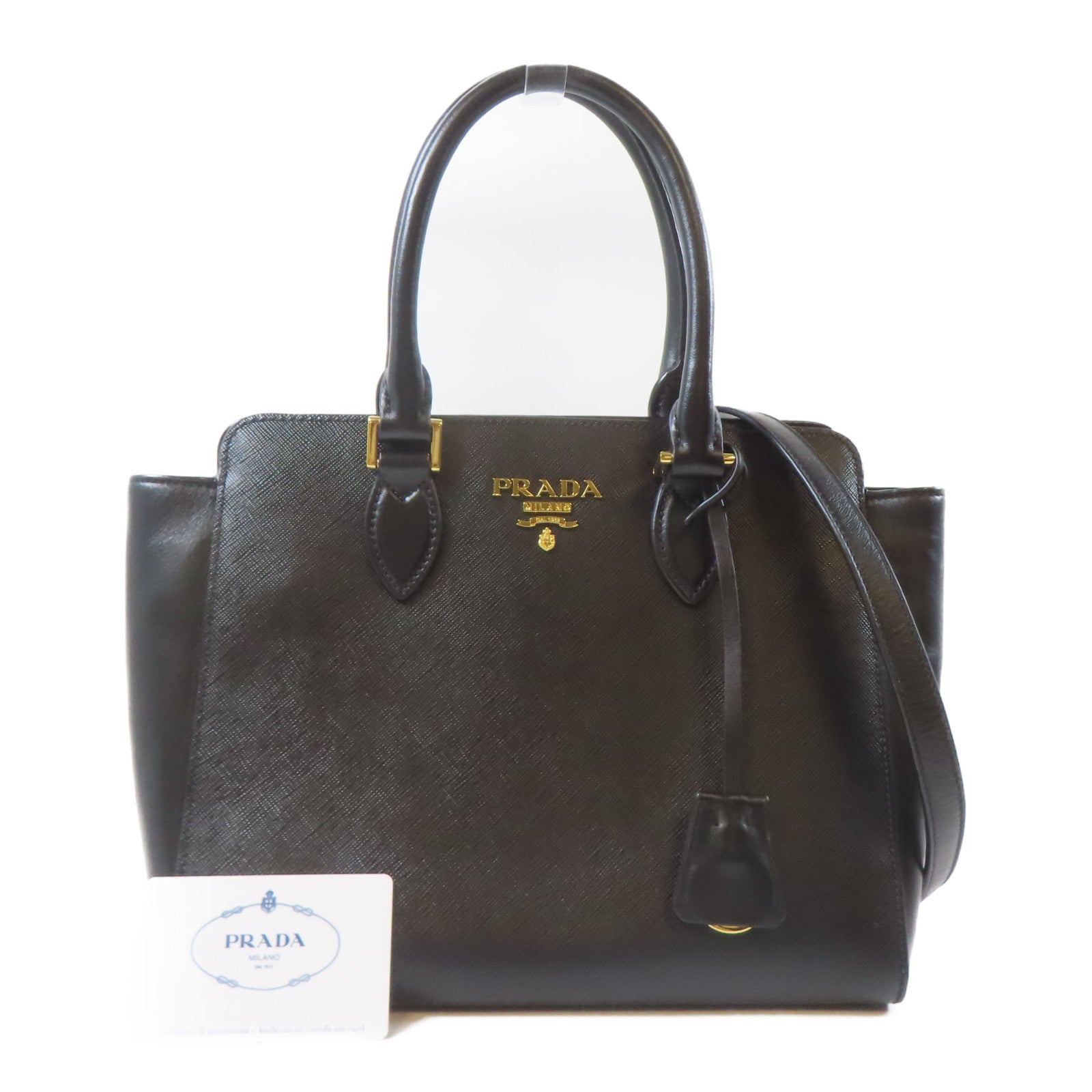 PRADA Saffiano皮革2 Way Shoulder金扣手挽肩背兩用袋黑色