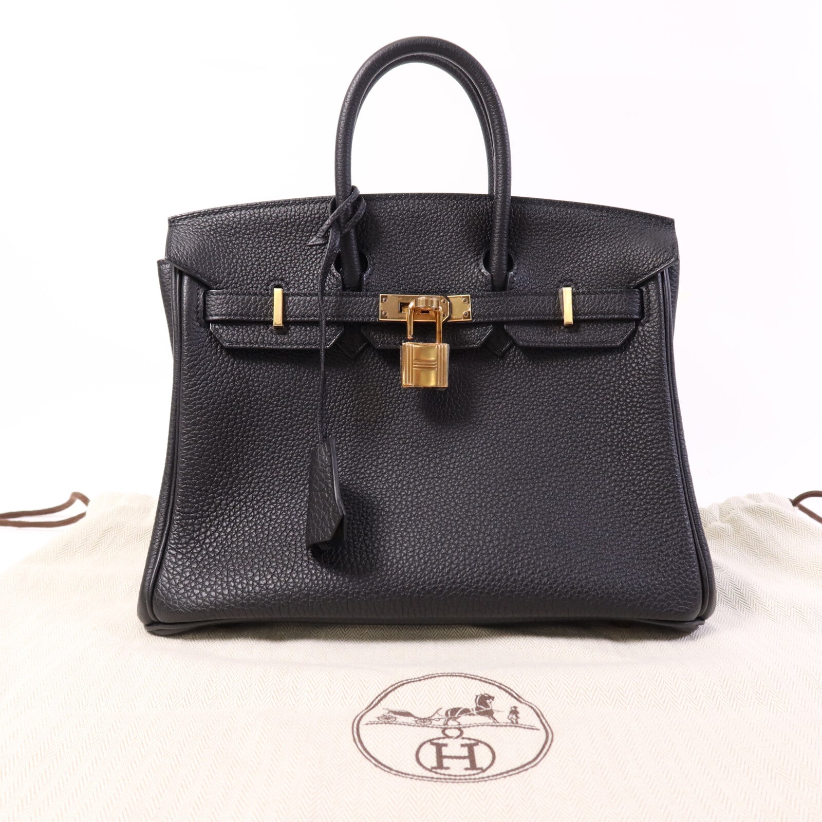 HERMES Clemence皮革Birkin 25金扣手挽袋Noir