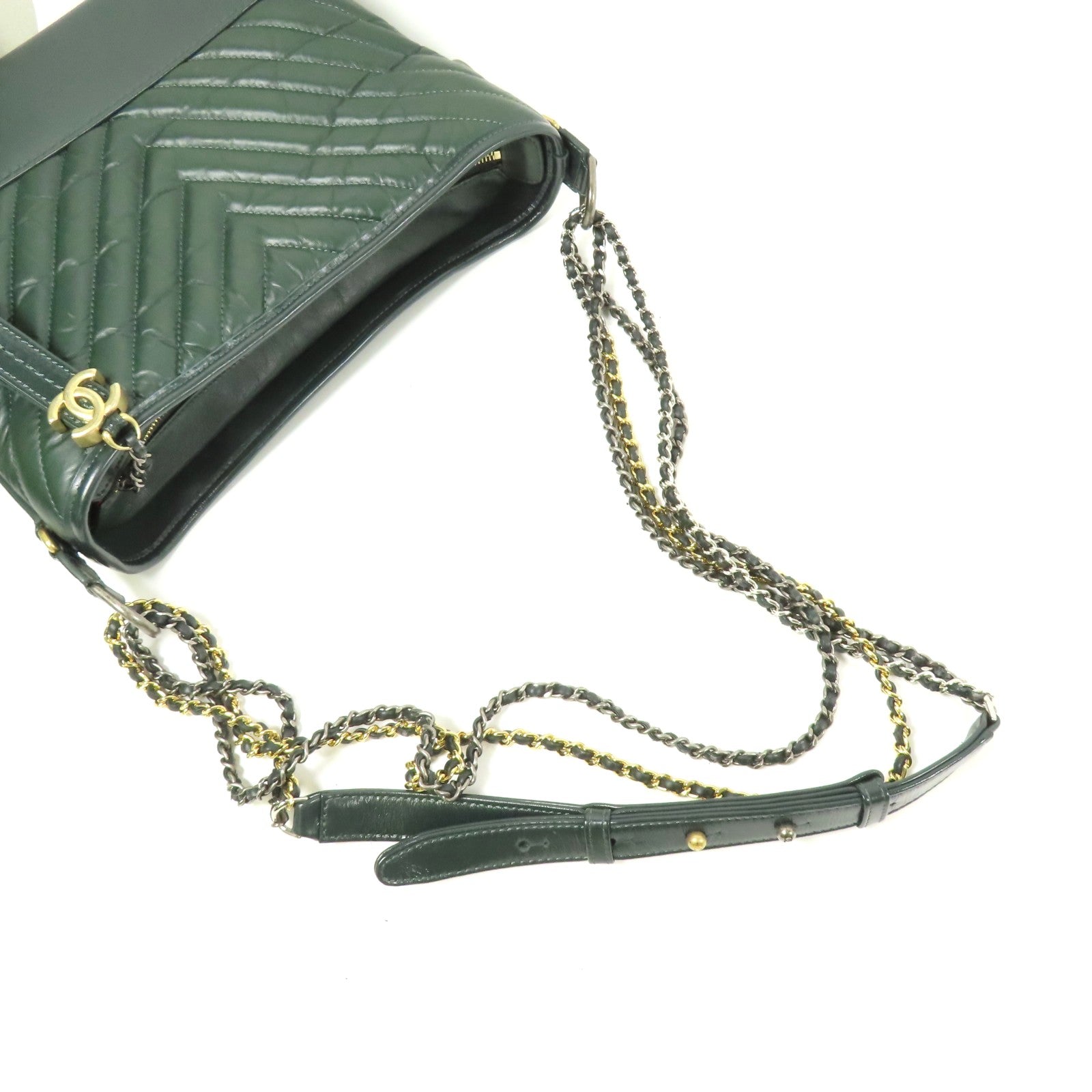 CHANEL CC Gabrielle Medium Chain Shoulder Bag Calfskin Leather Green