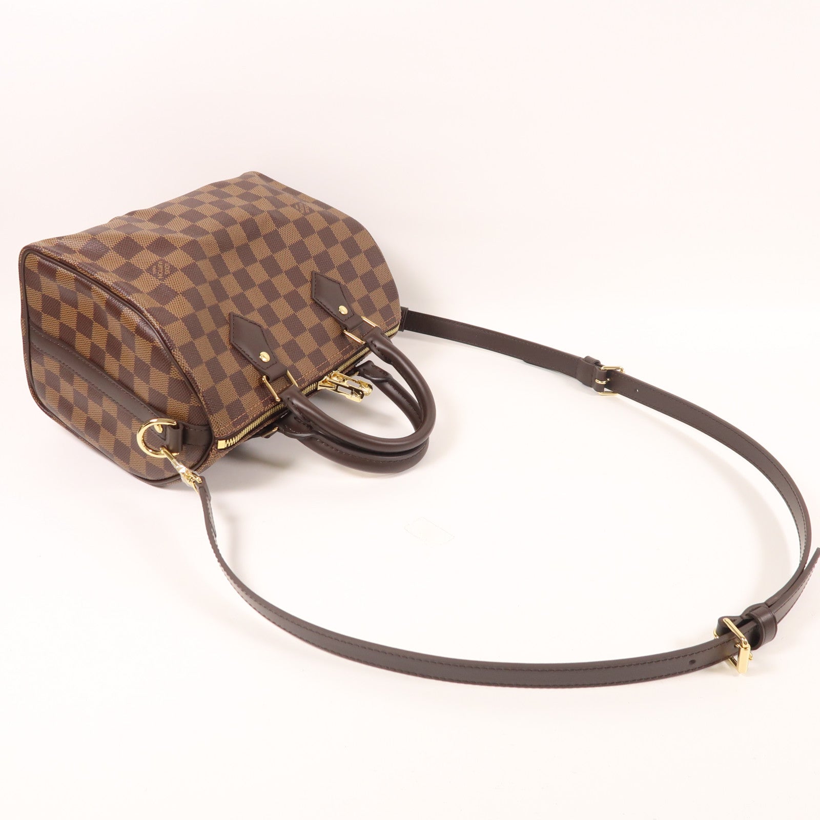 LOUIS VUITTON Damier Ebene Speedy Bandouliere 25金扣手挽肩背兩用袋