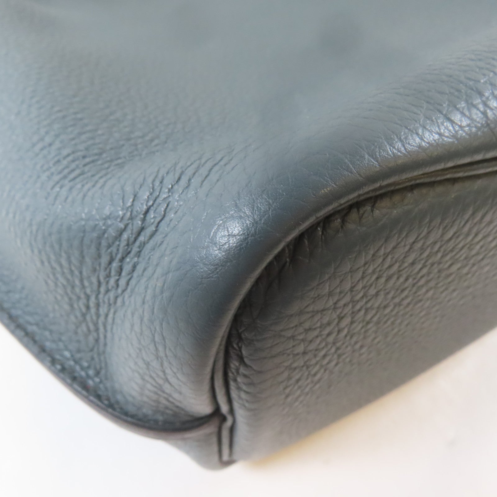 HERMES Clemence皮革So Kelly Bag22銀扣肩背袋Bleu Orage/灰藍色