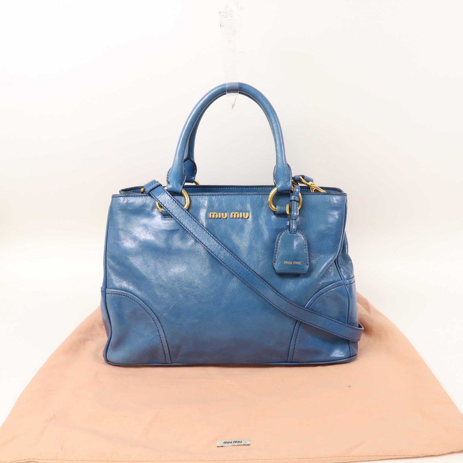 Miu Miu 牛皮皮革2 Way Shoulder Bag金扣手挽肩背兩用袋藍色
