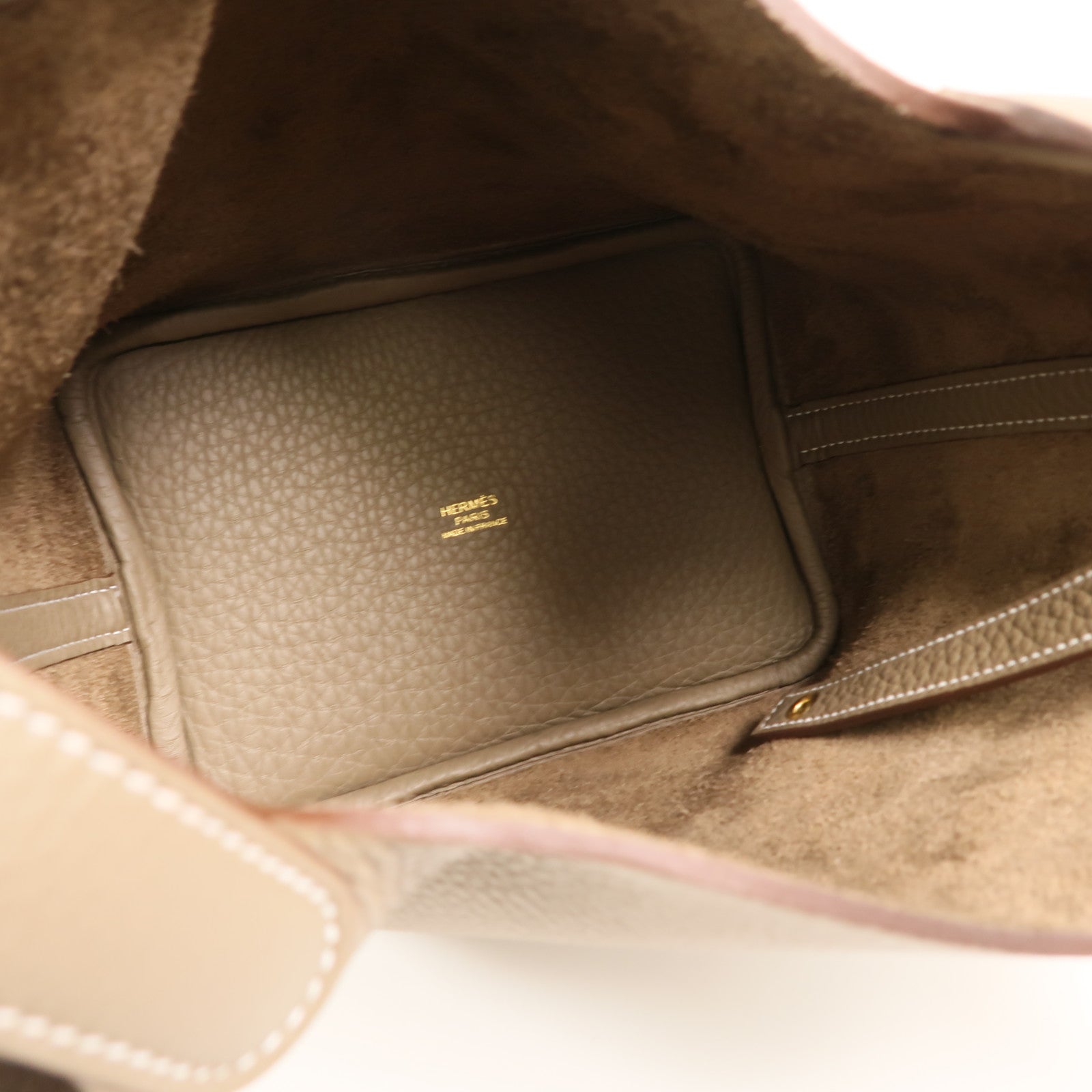 HERMES Clemence皮革Picotin PM手挽袋Etoupe
