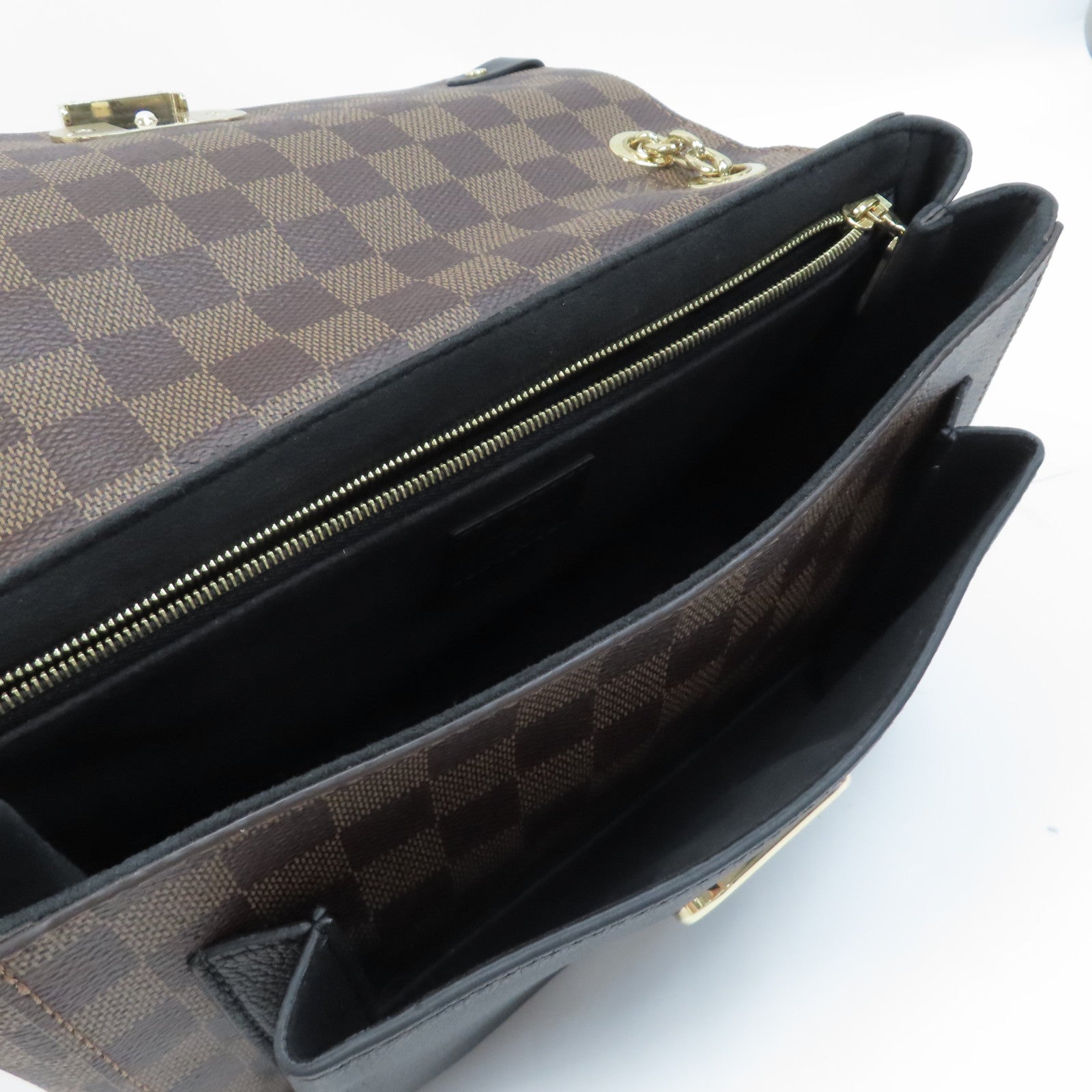 LOUIS VUITTON Damier Vavin PM金扣鏈帶肩背袋啡色/黑色