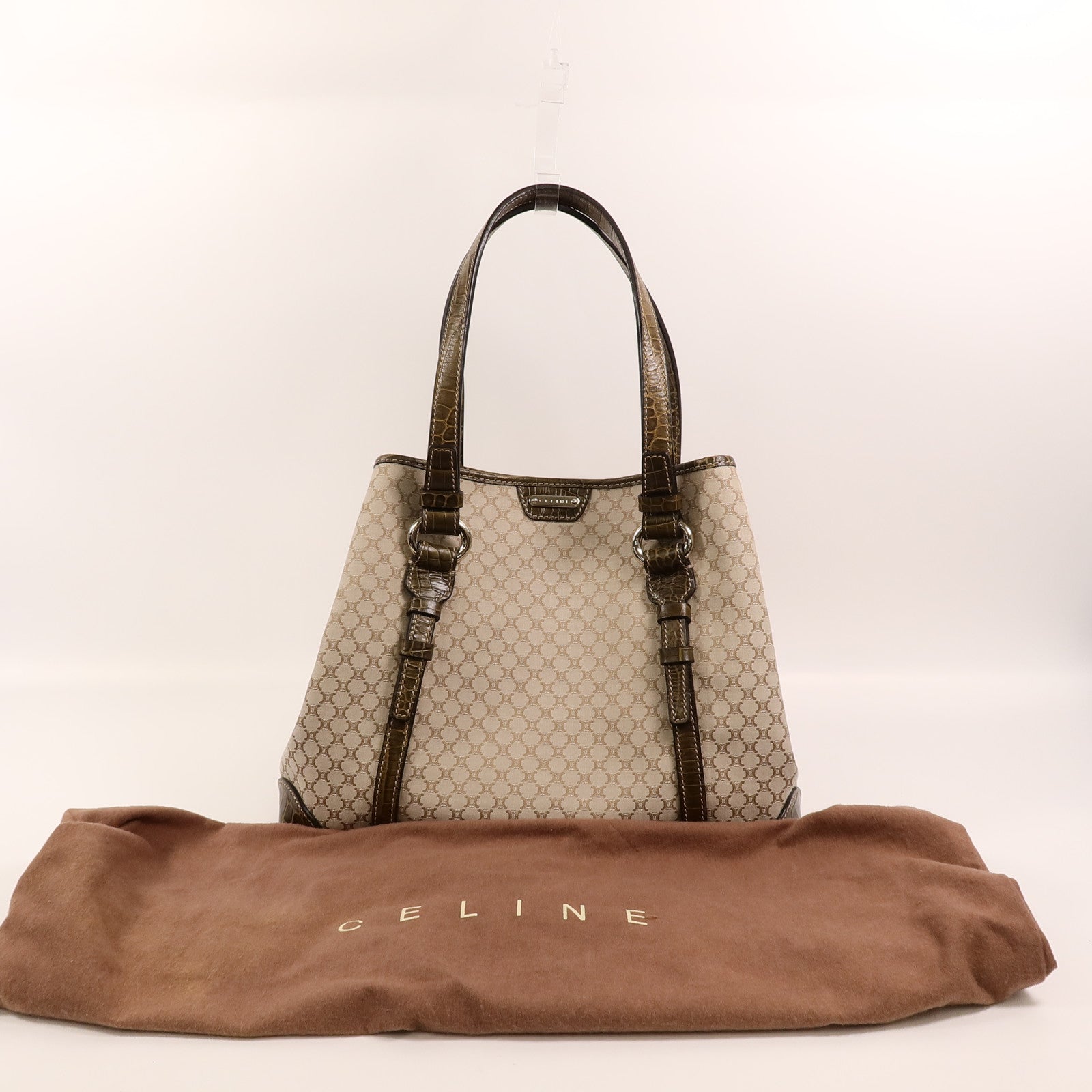 CELINE 帆布/牛皮皮革Vintage Macadam Tote肩背袋