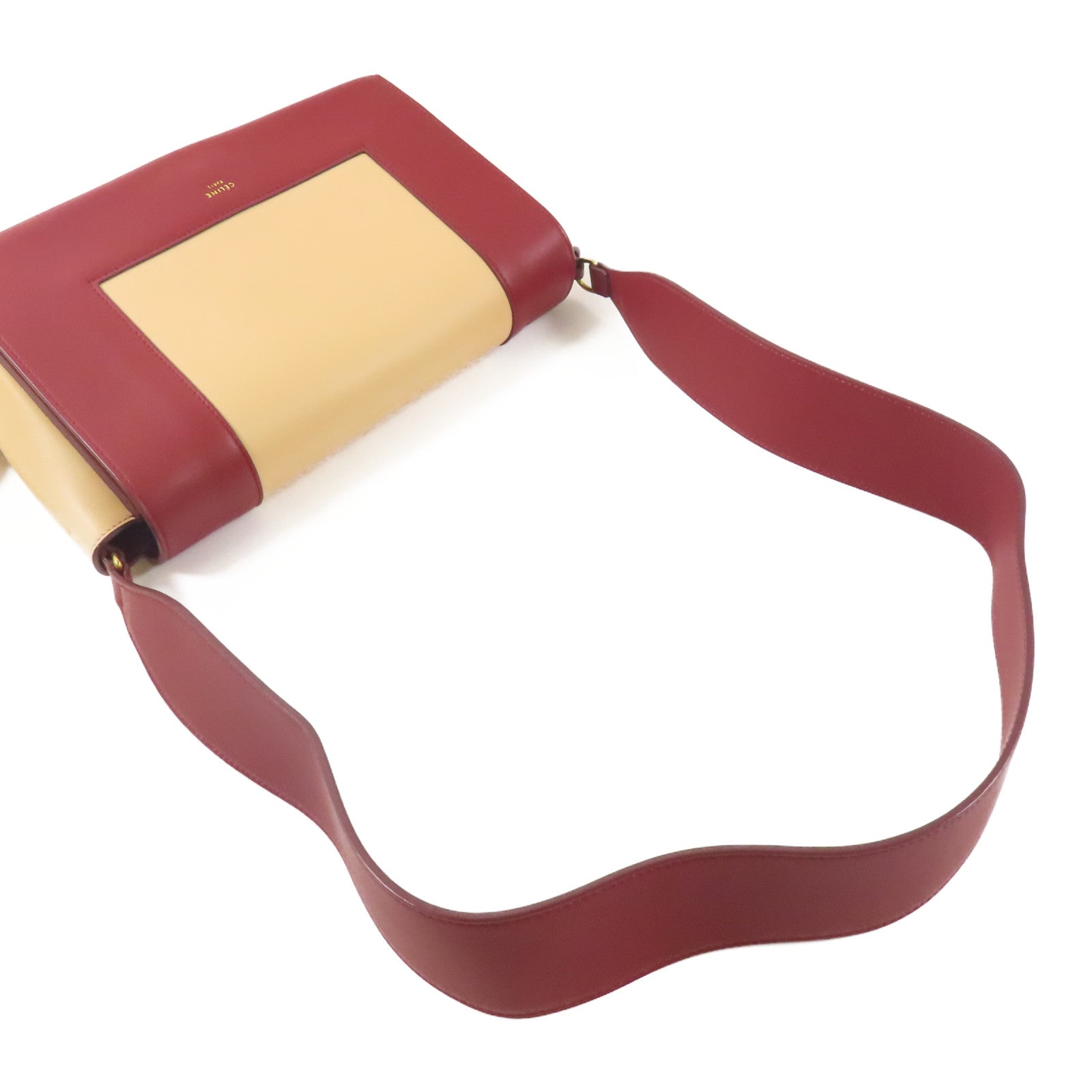 CELINE 羊皮皮革Shoulder Bag金扣肩背袋杏色/紅色