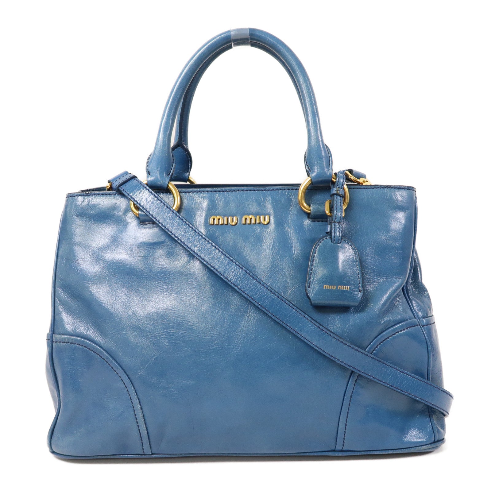 Miu Miu 牛皮皮革2 Way Shoulder Bag金扣手挽肩背兩用袋藍色