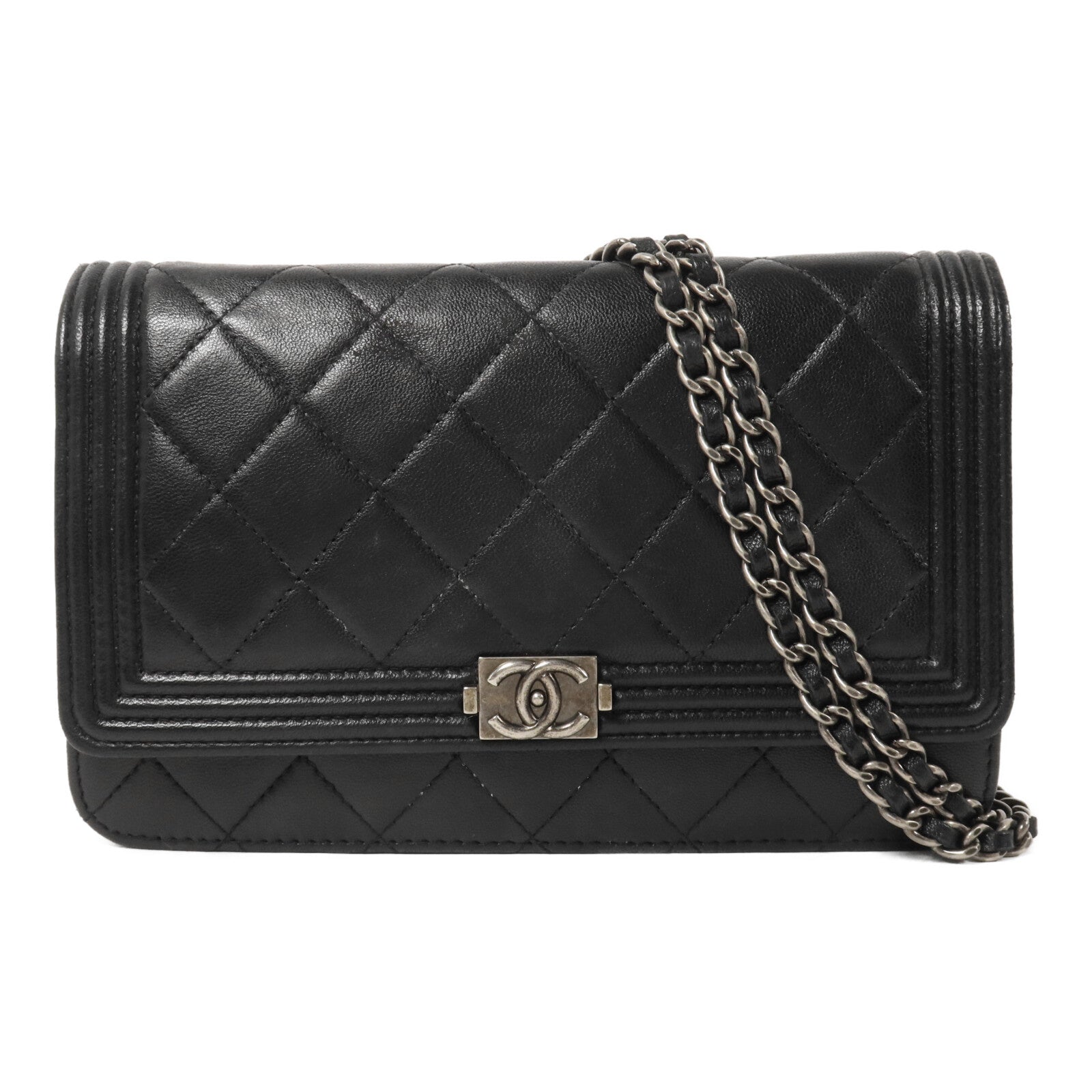 CHANEL 羊皮皮革Boy Wallet On Chain鏈帶肩背袋