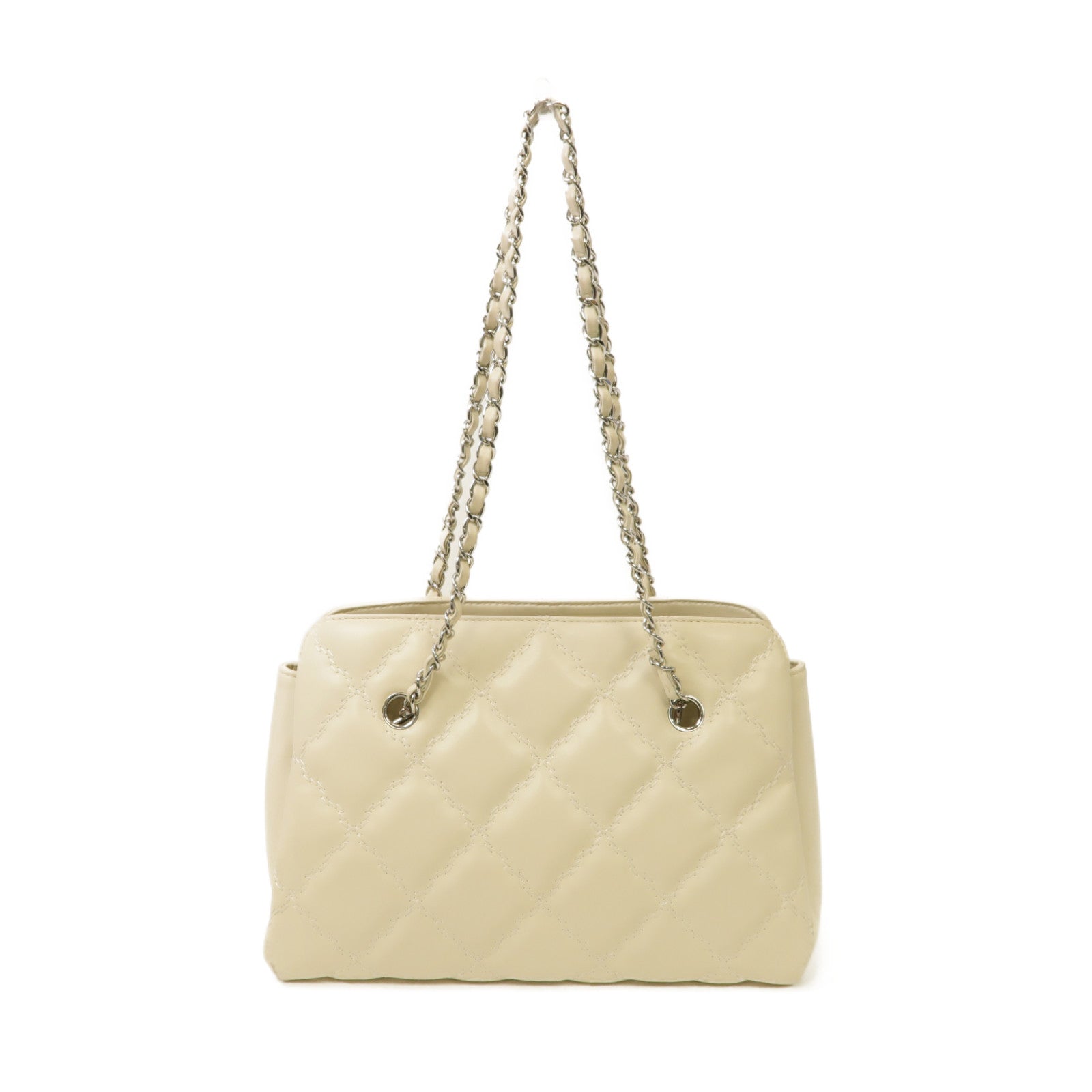 CHANEL 菱格牛皮皮革Chain Shoulder Bag銀扣鏈帶肩背袋白色
