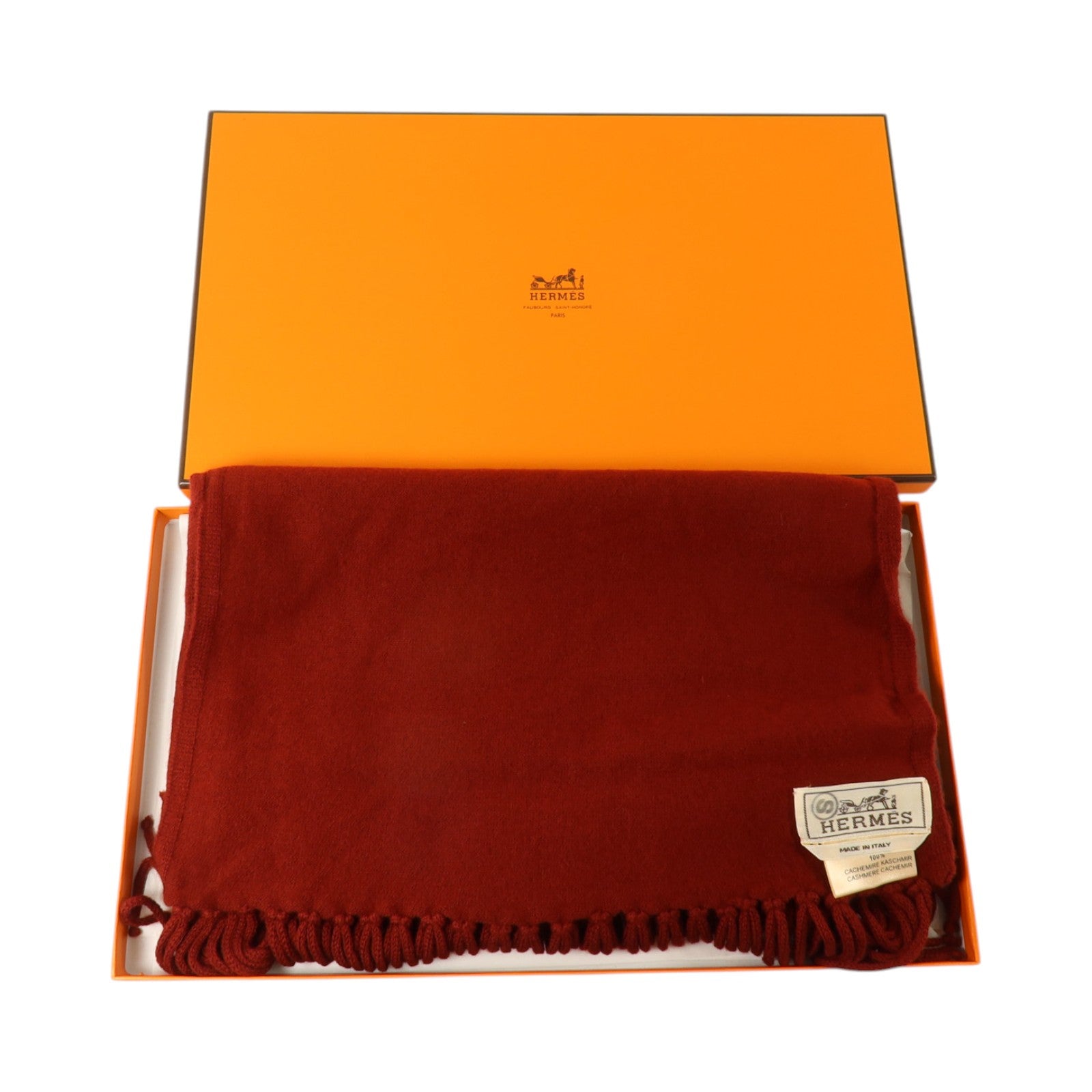 HERMES 羊絨Recto-Verso Mufflere圍巾Rouge H