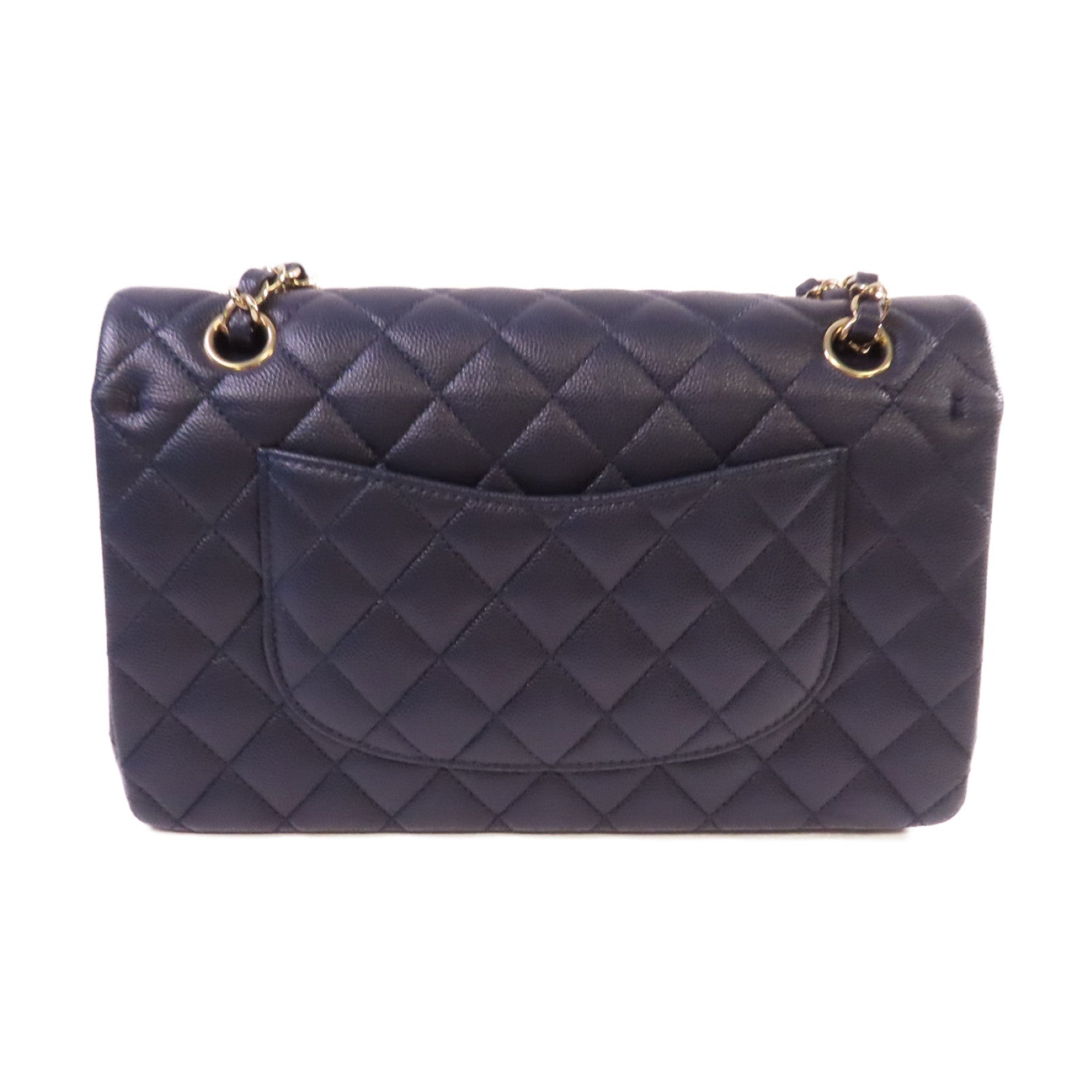 CHANEL 菱格Caviar皮革 Classic Flap 25 Chain Shoulder Bag金扣鏈帶肩背袋寶藍色