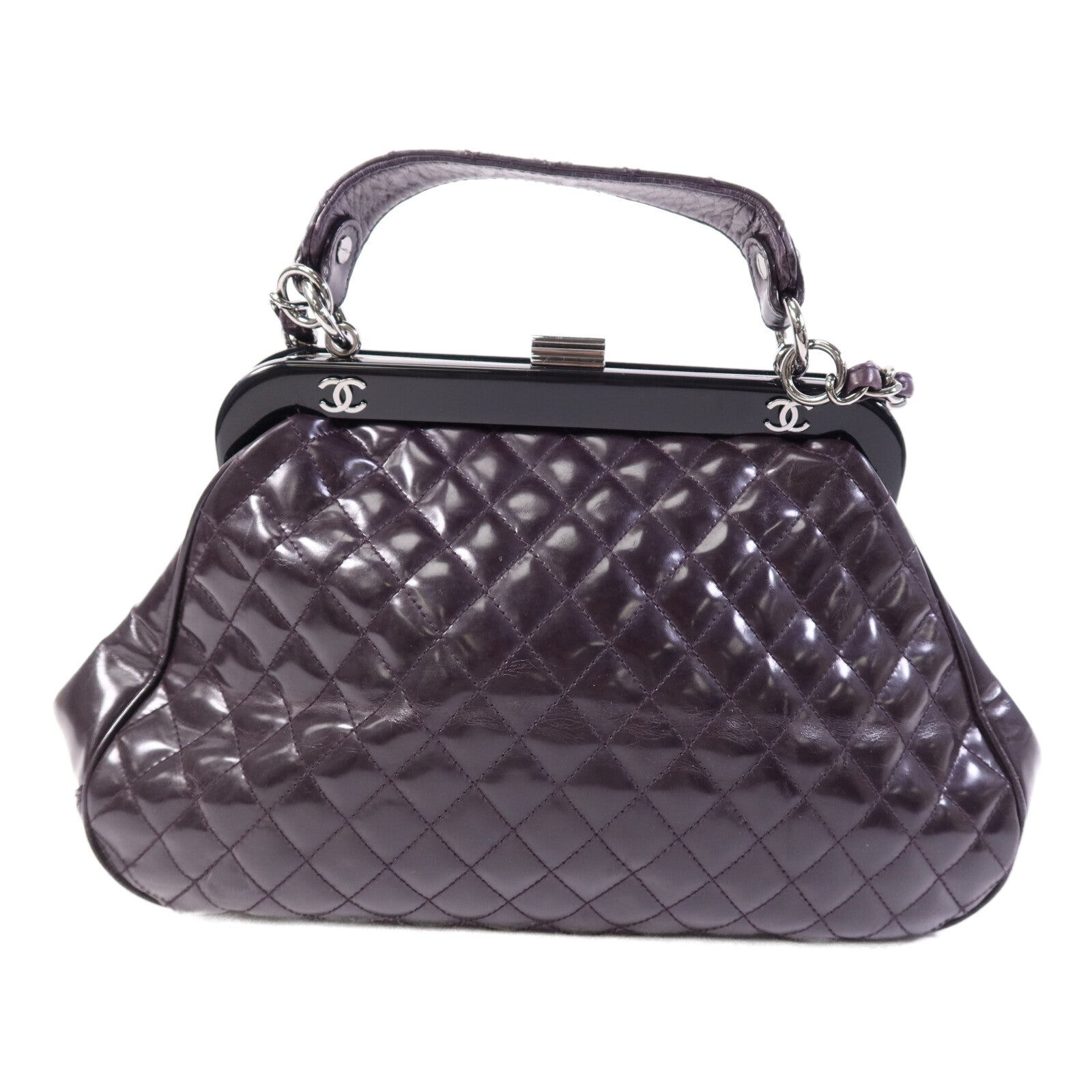 CHANEL 【激減優惠】漆皮皮革Chain Shoulder Bag銀扣鏈帶手挽肩背兩用袋