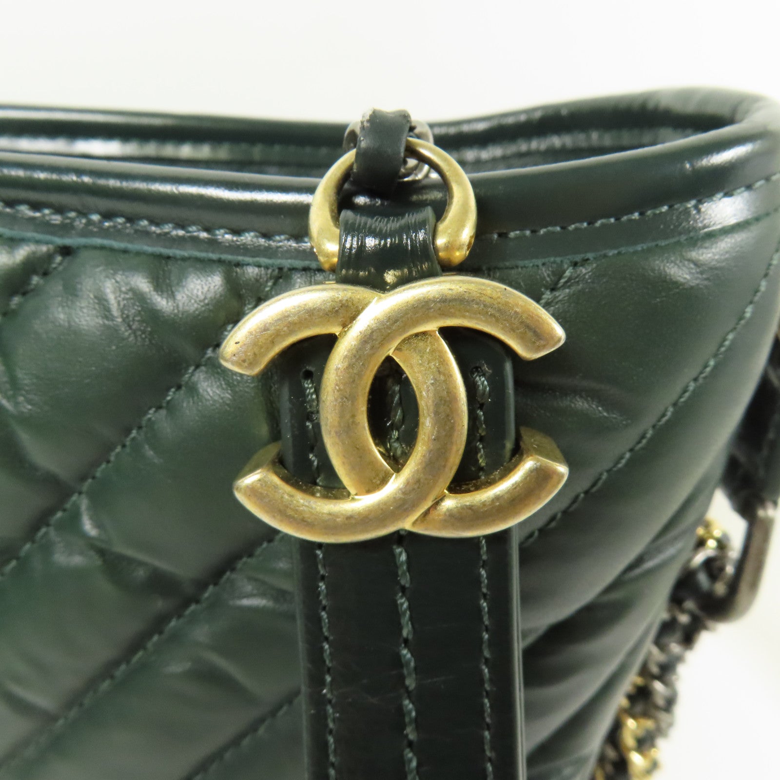 CHANEL CC Gabrielle Medium Chain Shoulder Bag Calfskin Leather Green